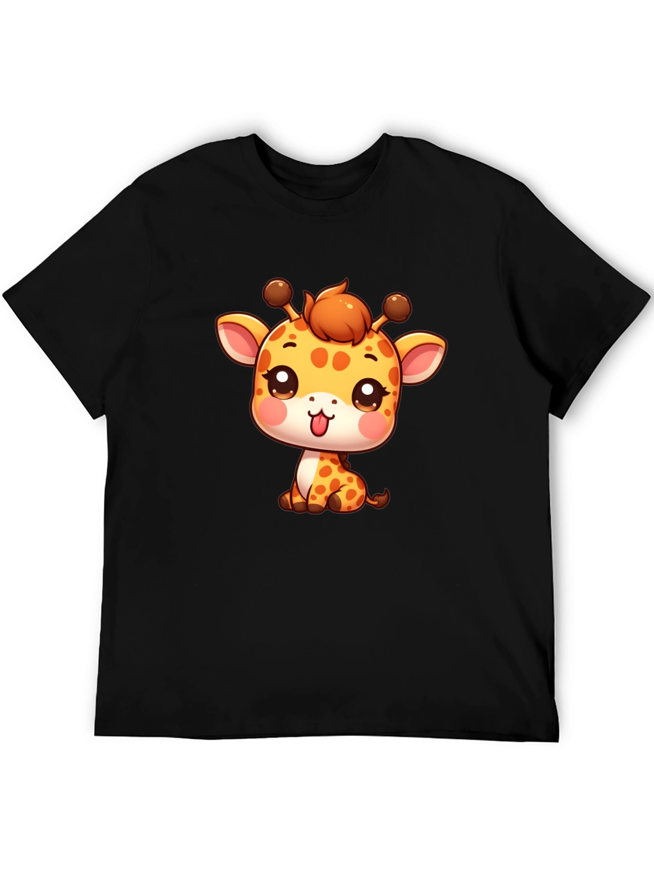 Black Cute Giraffe Cartoon Black T-Shirt view 5