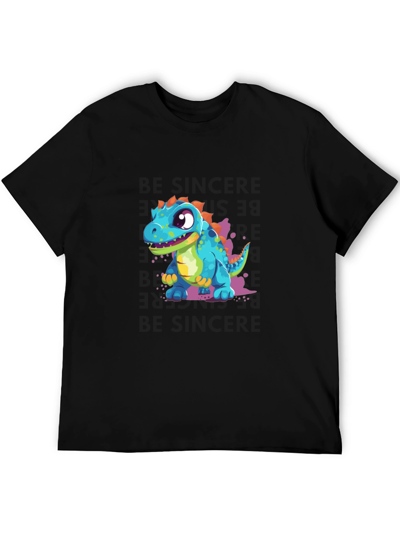 Black Cute Cartoon Dinosaur Graphic Tee view 5