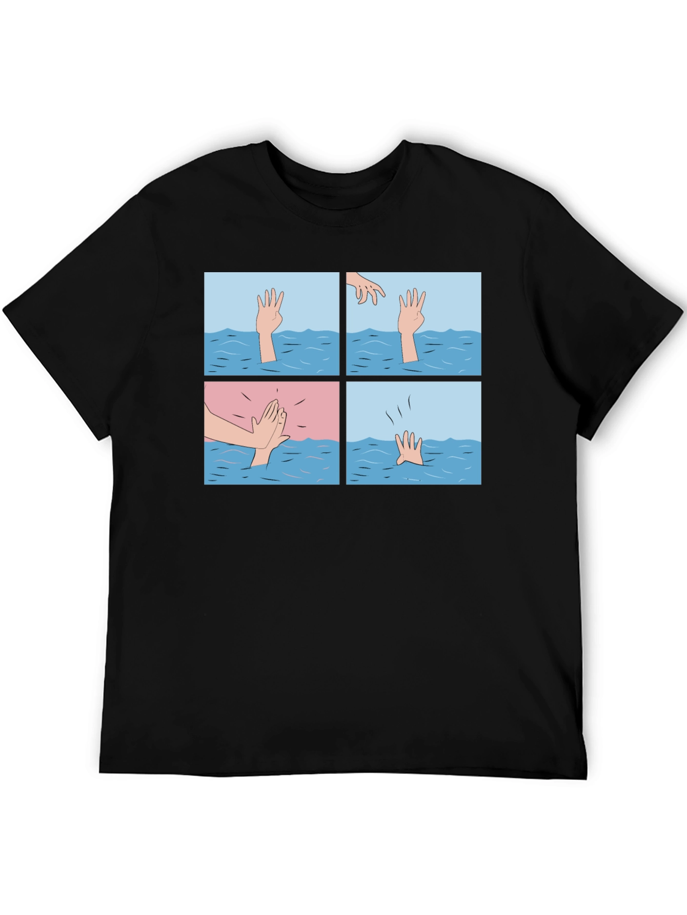 Black Comic Strip Graphic T-Shirt - Drowning Meme view 5