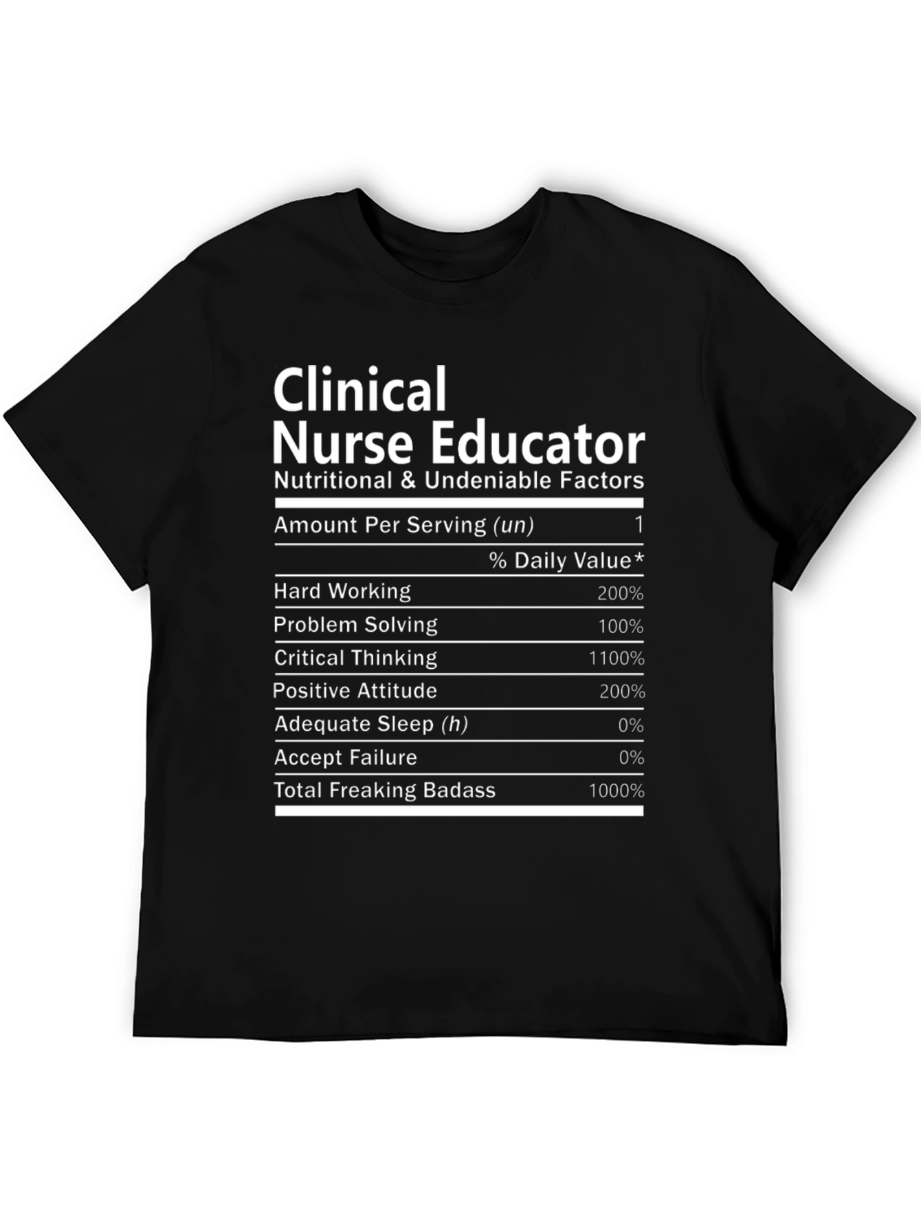 Black Clinical Nurse Educator T-Shirt Nutritional Facts view 5