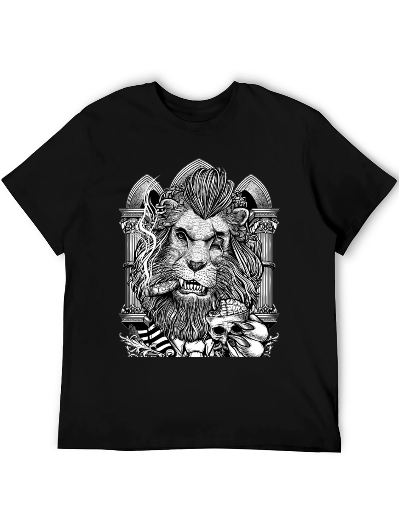 Black Lion with Skull Graphic Tee - Black view 5
