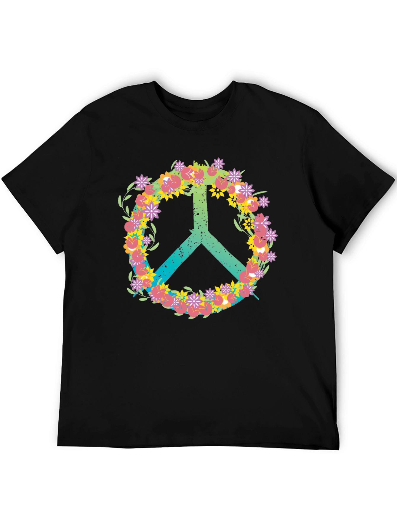 Black Floral Peace Sign T-Shirt - Black Casual Tee view 5
