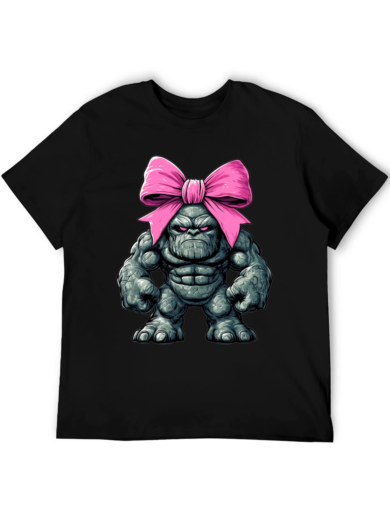 Black Funny Thanos with Pink Bow T-Shirt view 5