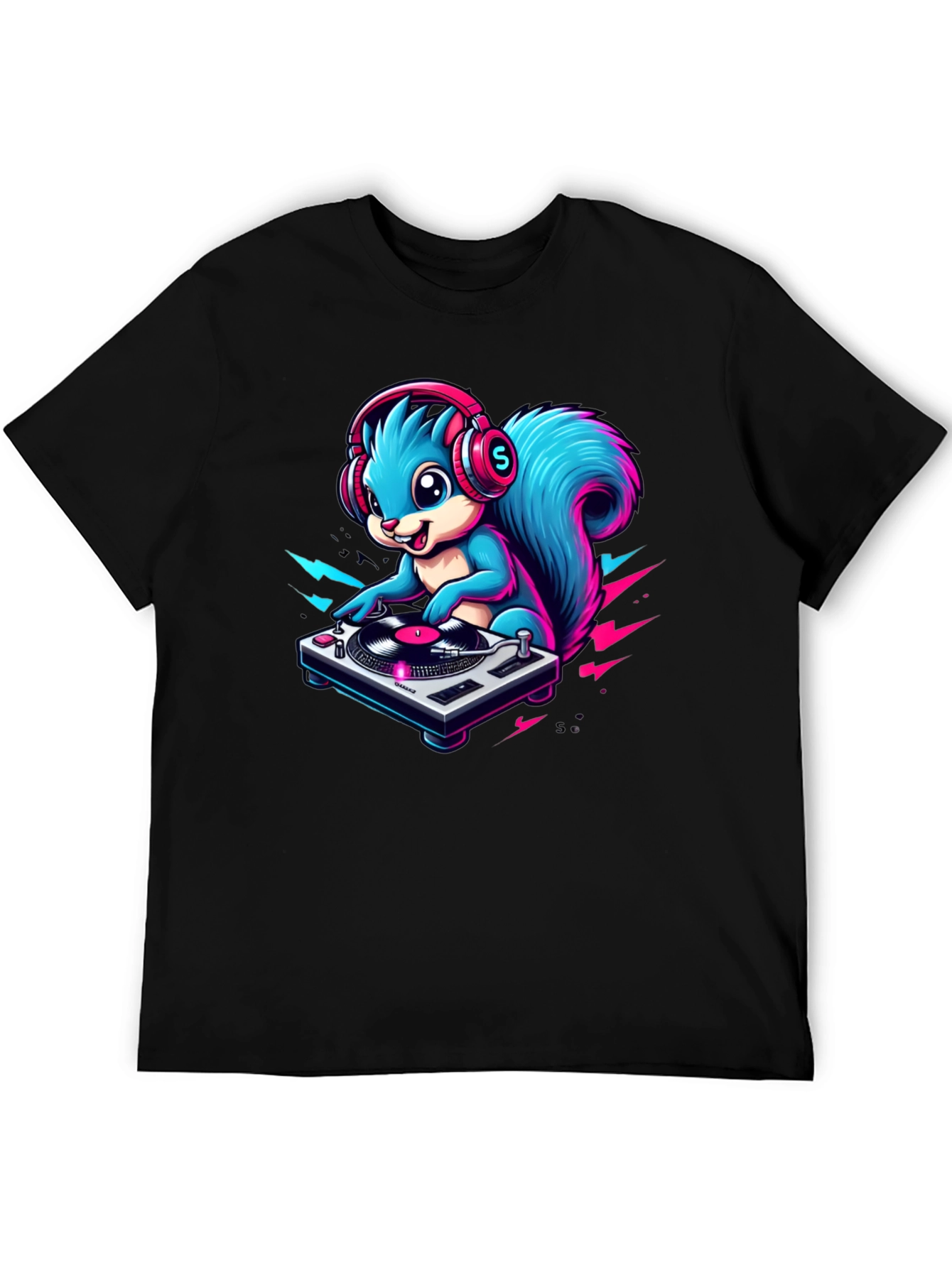 Black DJ Squirrel Graphic Tee - Funky Animal T-Shirt view 5