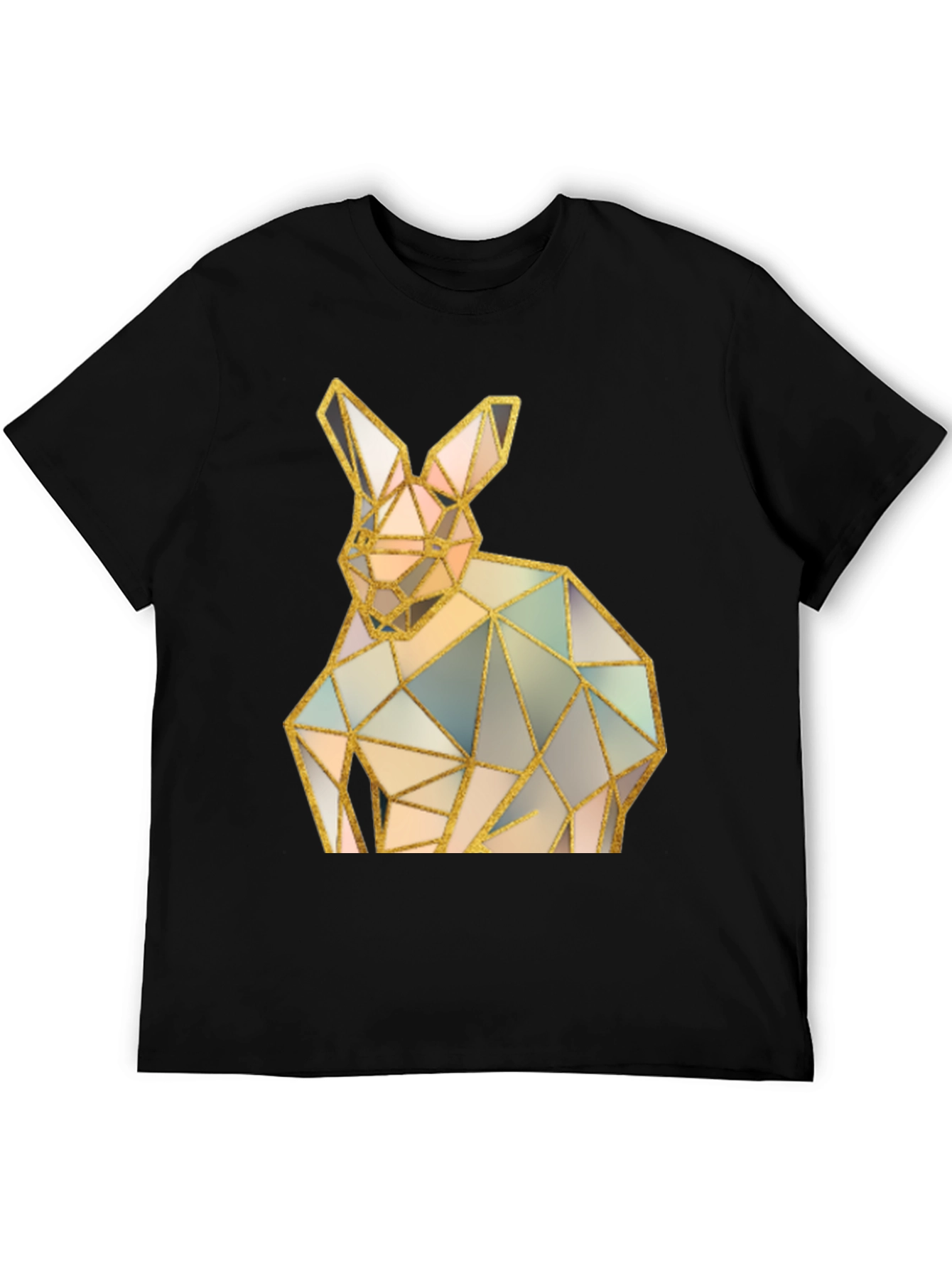 Black Geometric Rabbit Graphic Black T-Shirt view 5