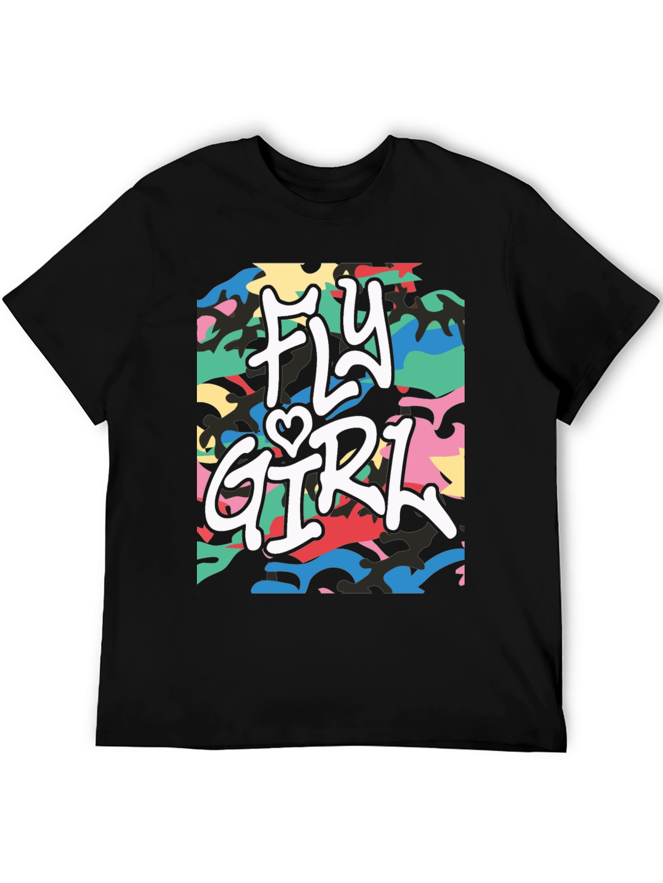 Black Fly Girl Graphic Tee - Urban Camo Design view 5
