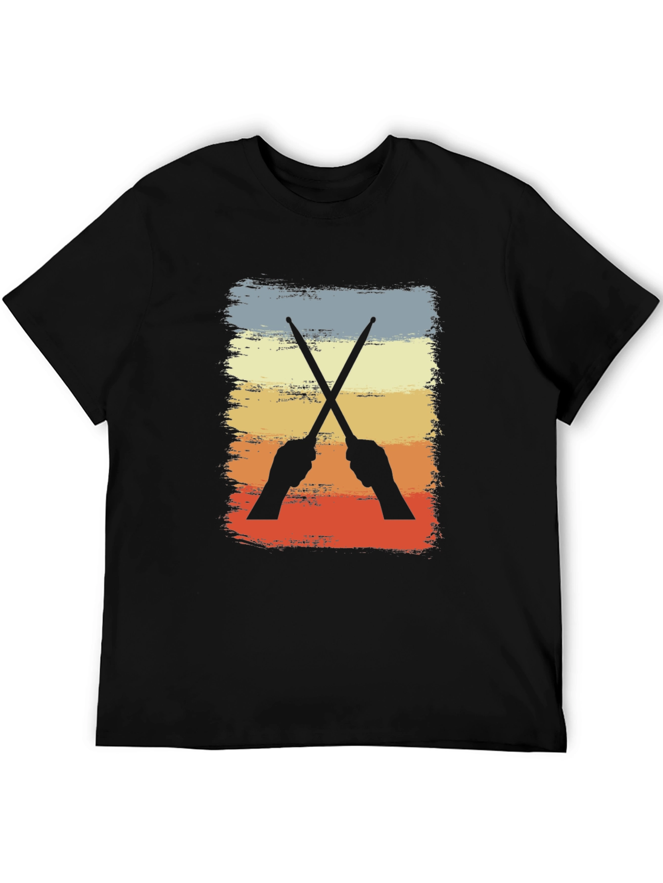 Black Retro Drummer T-Shirt - Crossed Sticks Design view 5