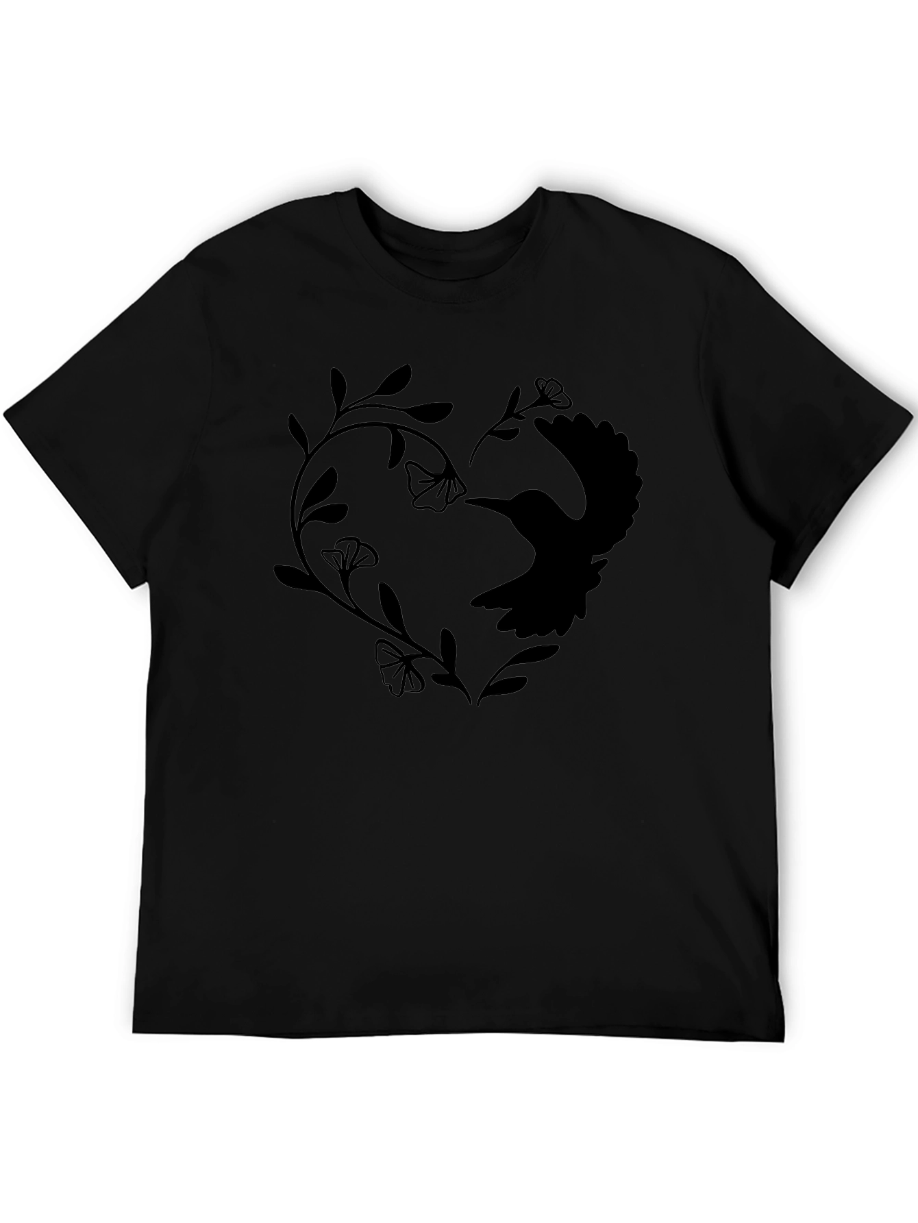 Black Hummingbird Heart Graphic Tee - Black Casual Shirt view 5