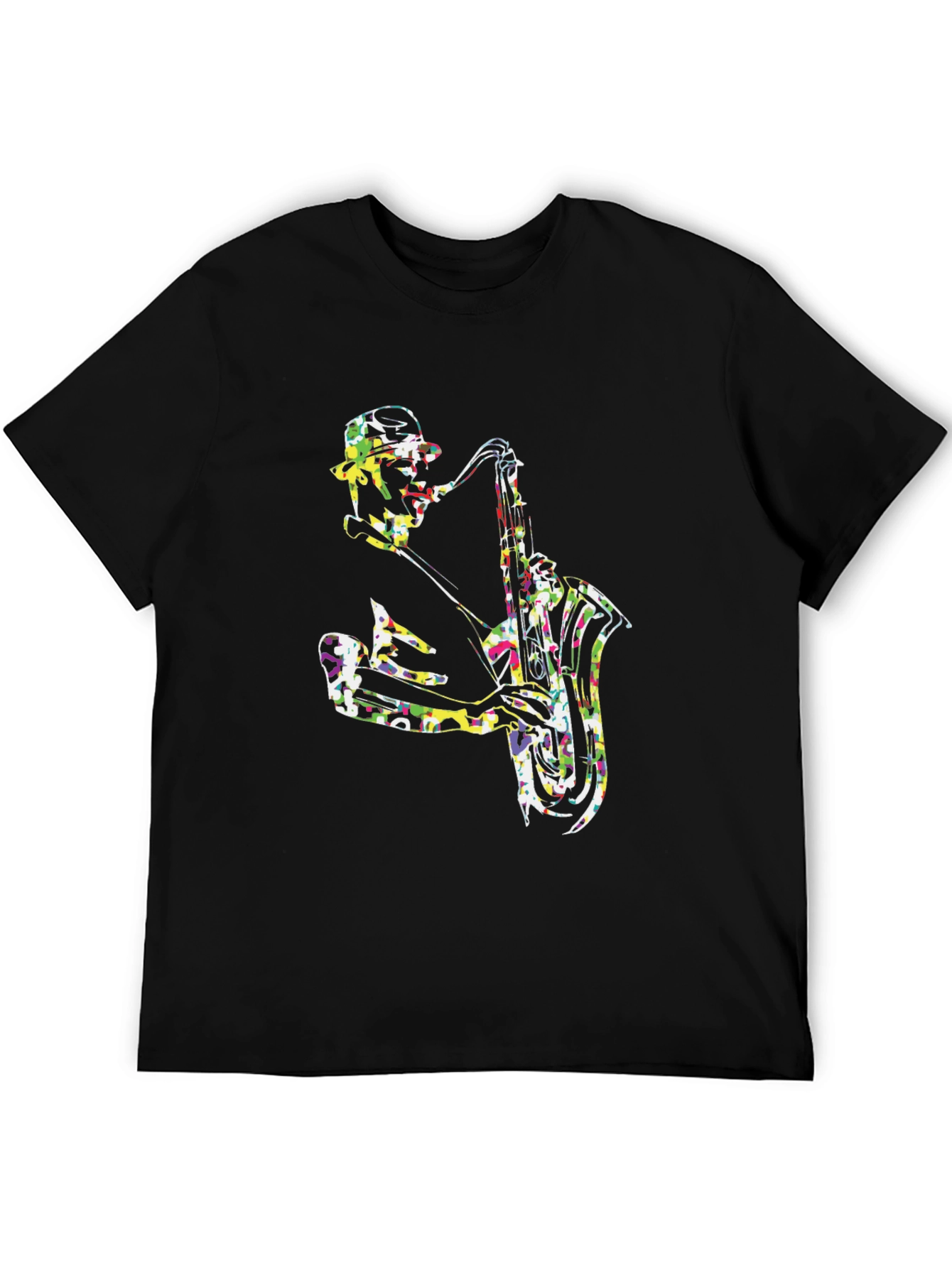 Black Colorful Saxophone Player Graphic Tee view 5