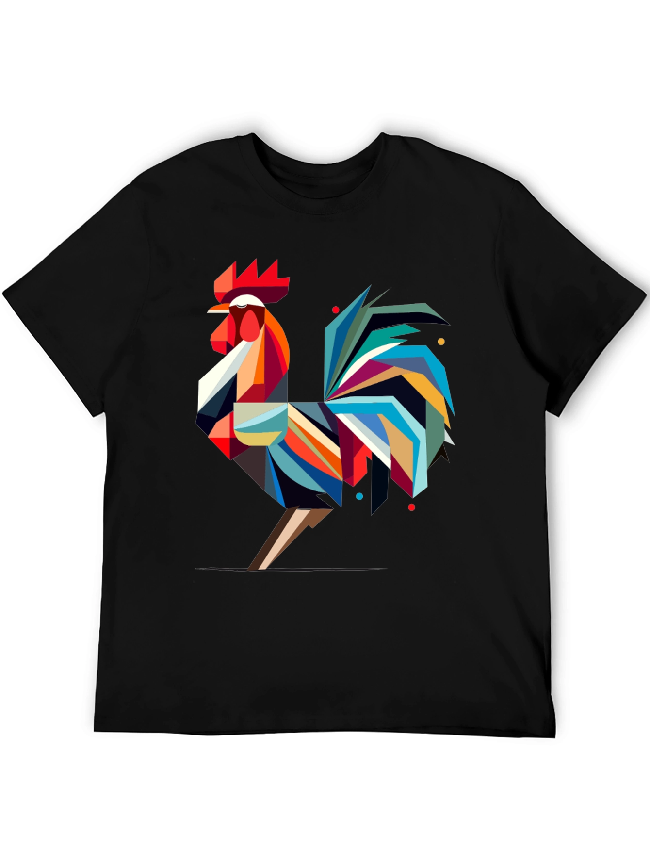 Black Geometric Rooster Graphic Tee - Modern Art T-Shirt view 5