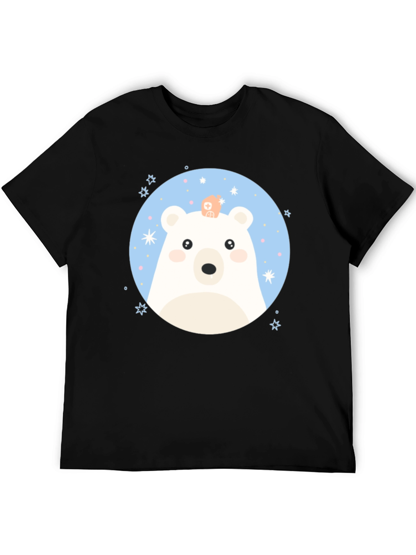 Black Cute Polar Bear Graphic Black T-Shirt view 5
