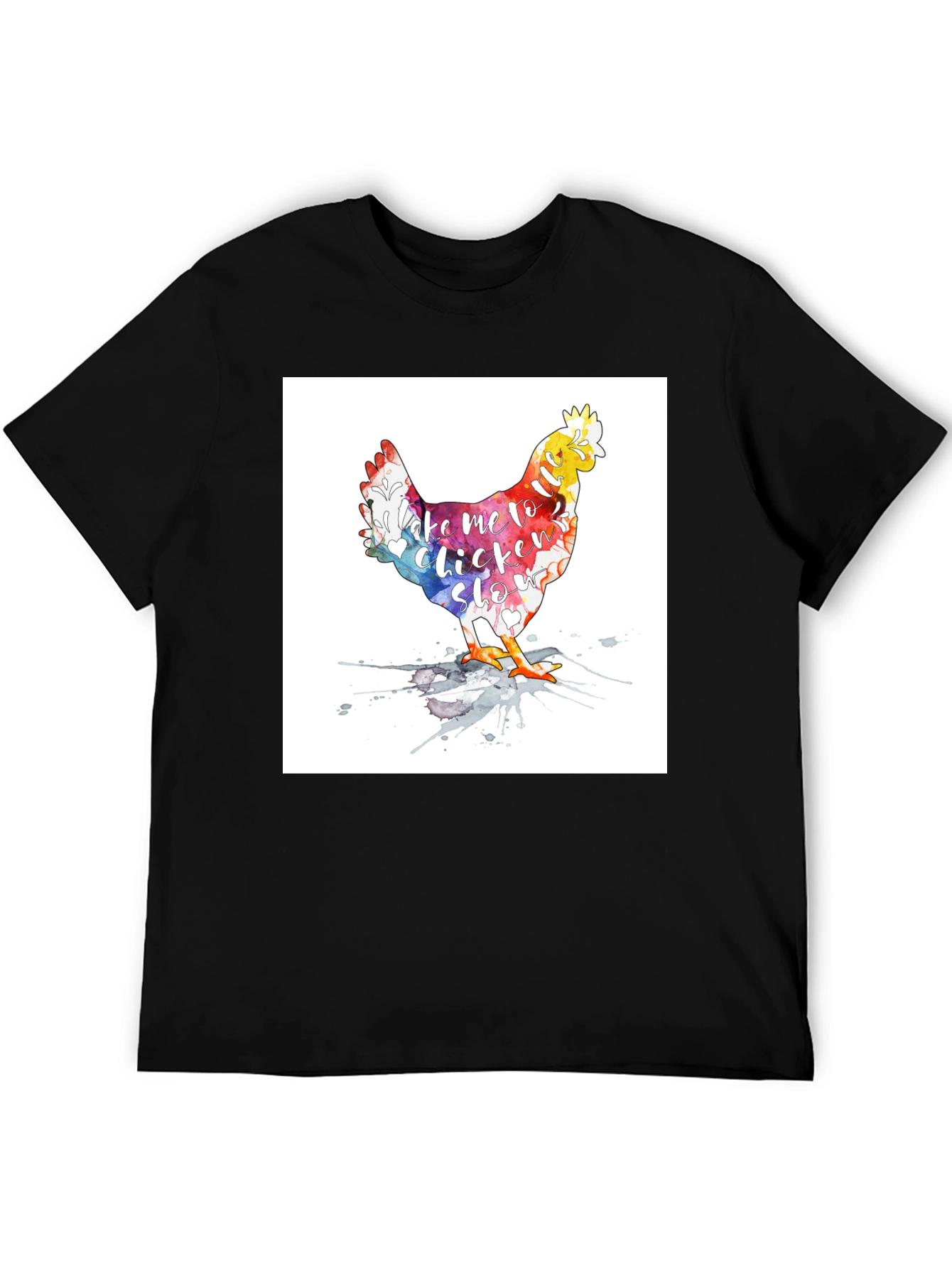 Black Watercolor Chicken T-Shirt - Take me to Chicken Slo view 5