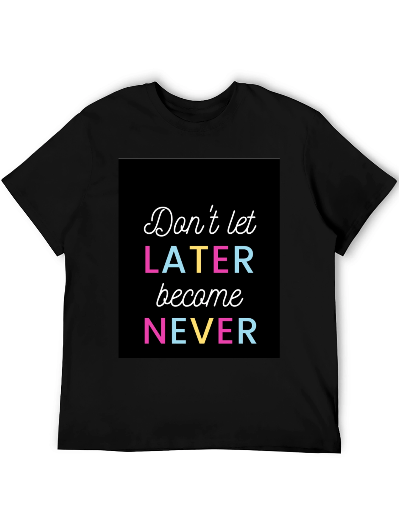 Black Inspirational Graphic Tee - Don't Let Later Become Never view 5
