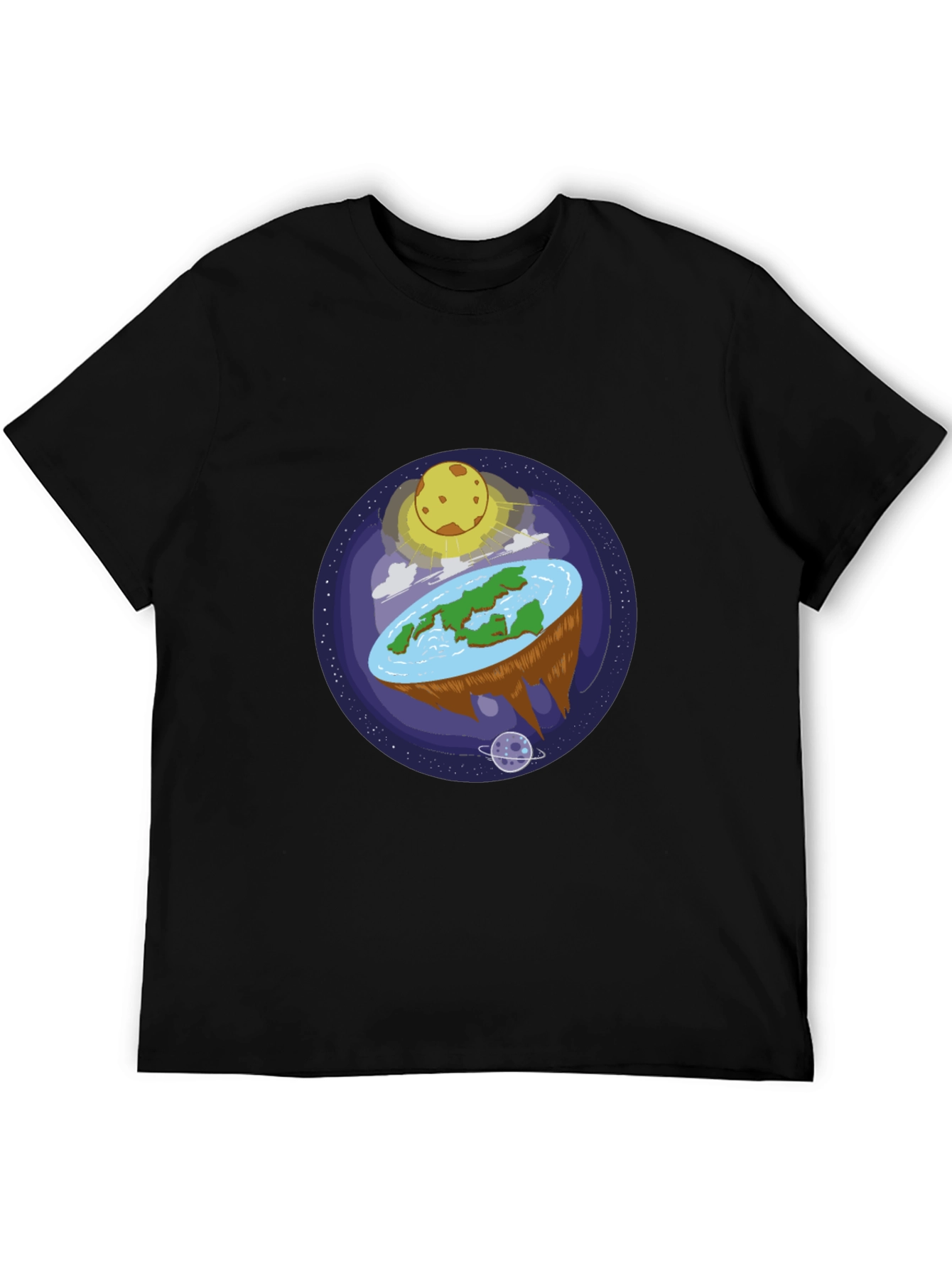 Black Flat Earth Graphic Tee - Black Cotton Shirt view 5