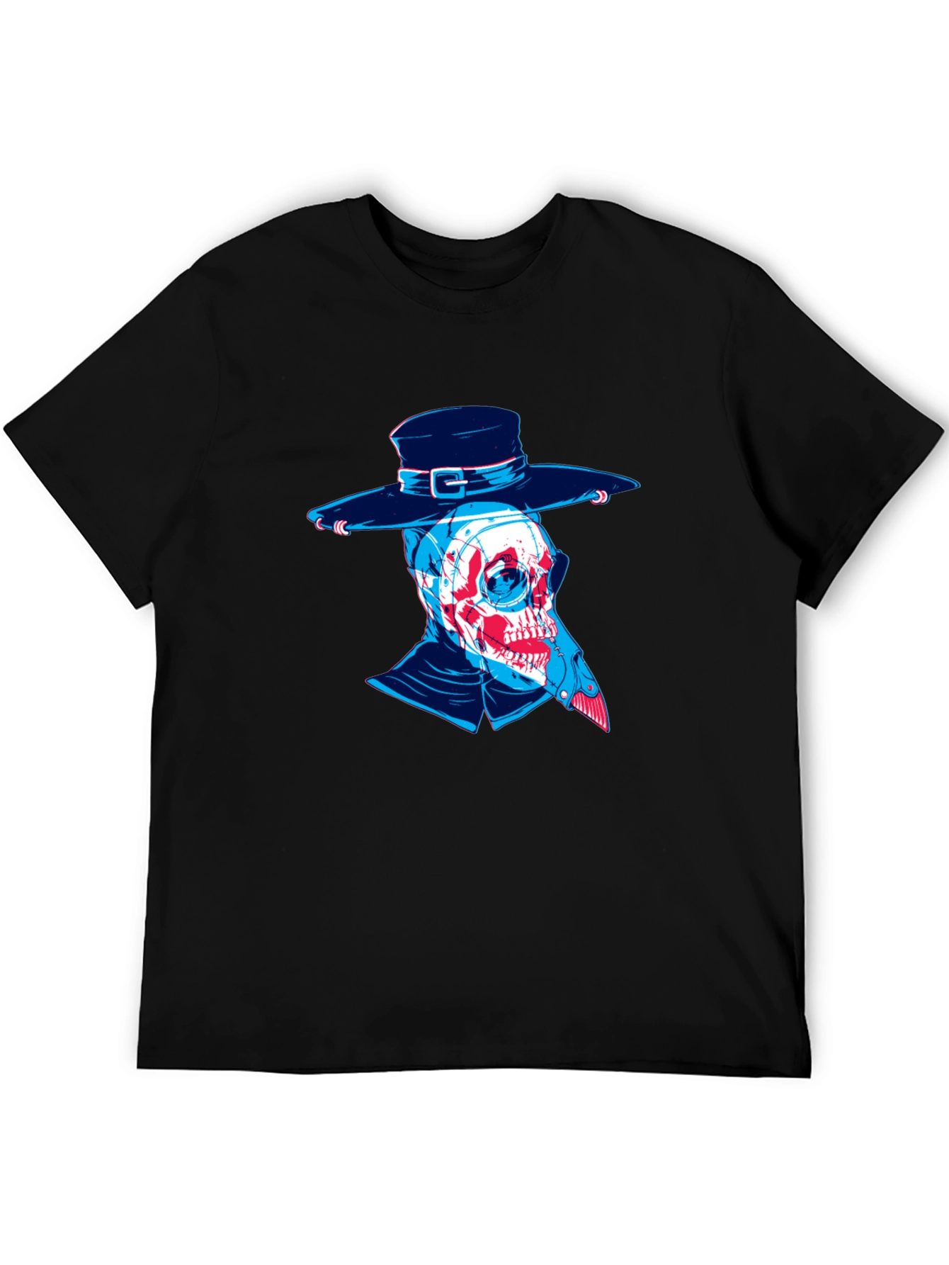 Black Plague Doctor Skull Graphic Tee - Unique Design view 5