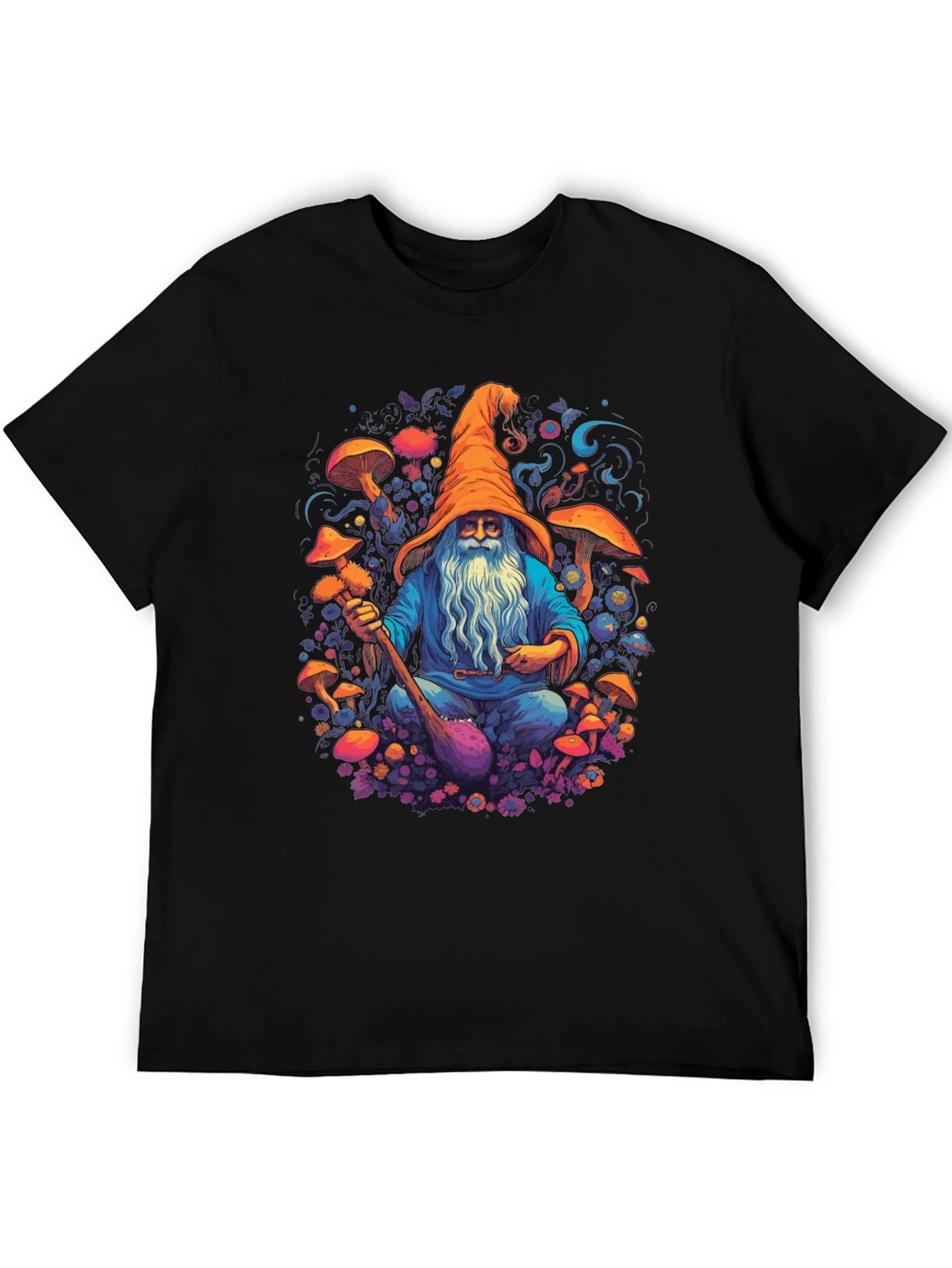 Black Wizard Mushroom Black T-Shirt view 5