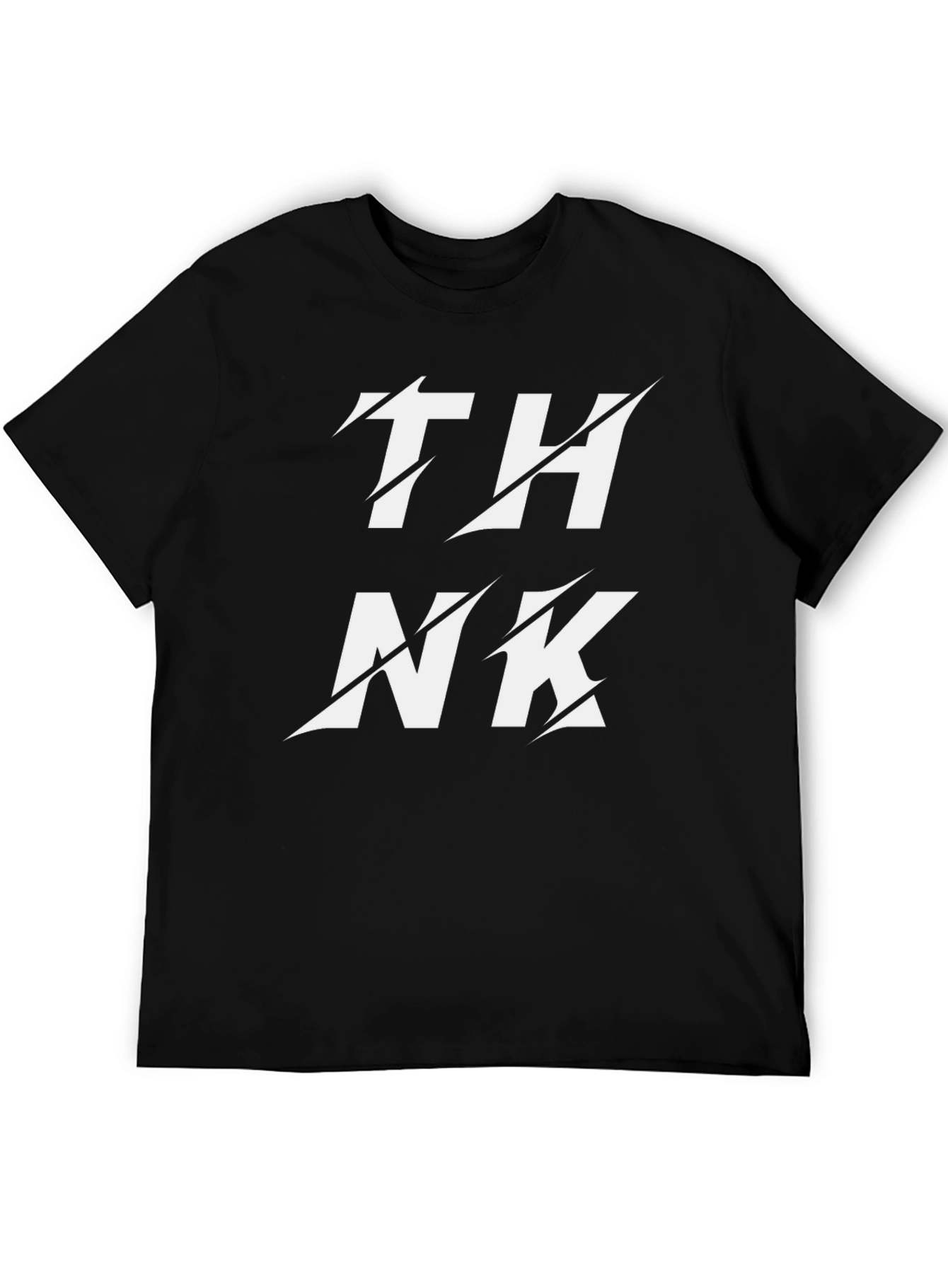 Black Edgy THINK Graphic Black T-Shirt - Unique Cutout Design view 5