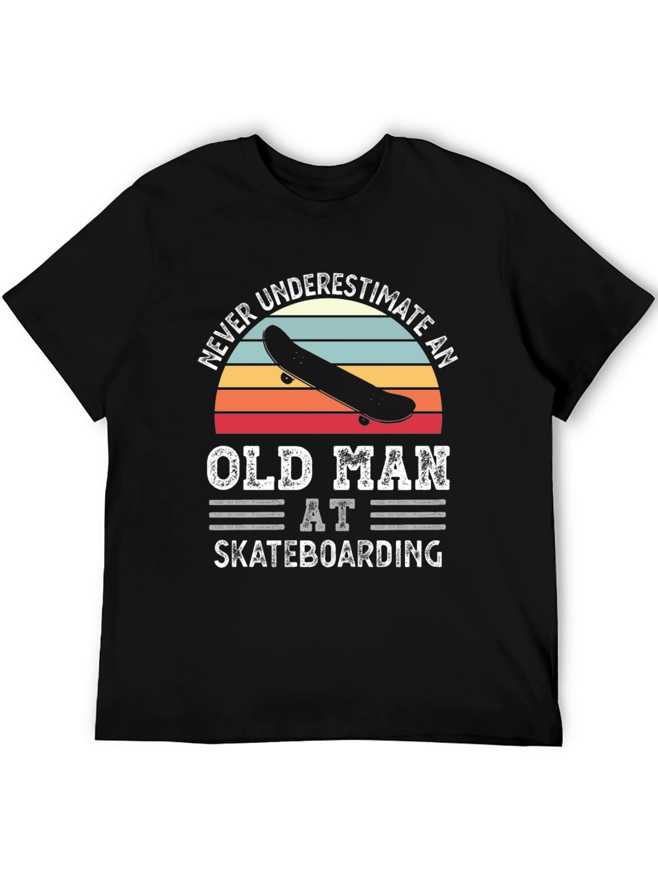 Black Never Underestimate Old Man Skateboarding Graphic Tee view 5