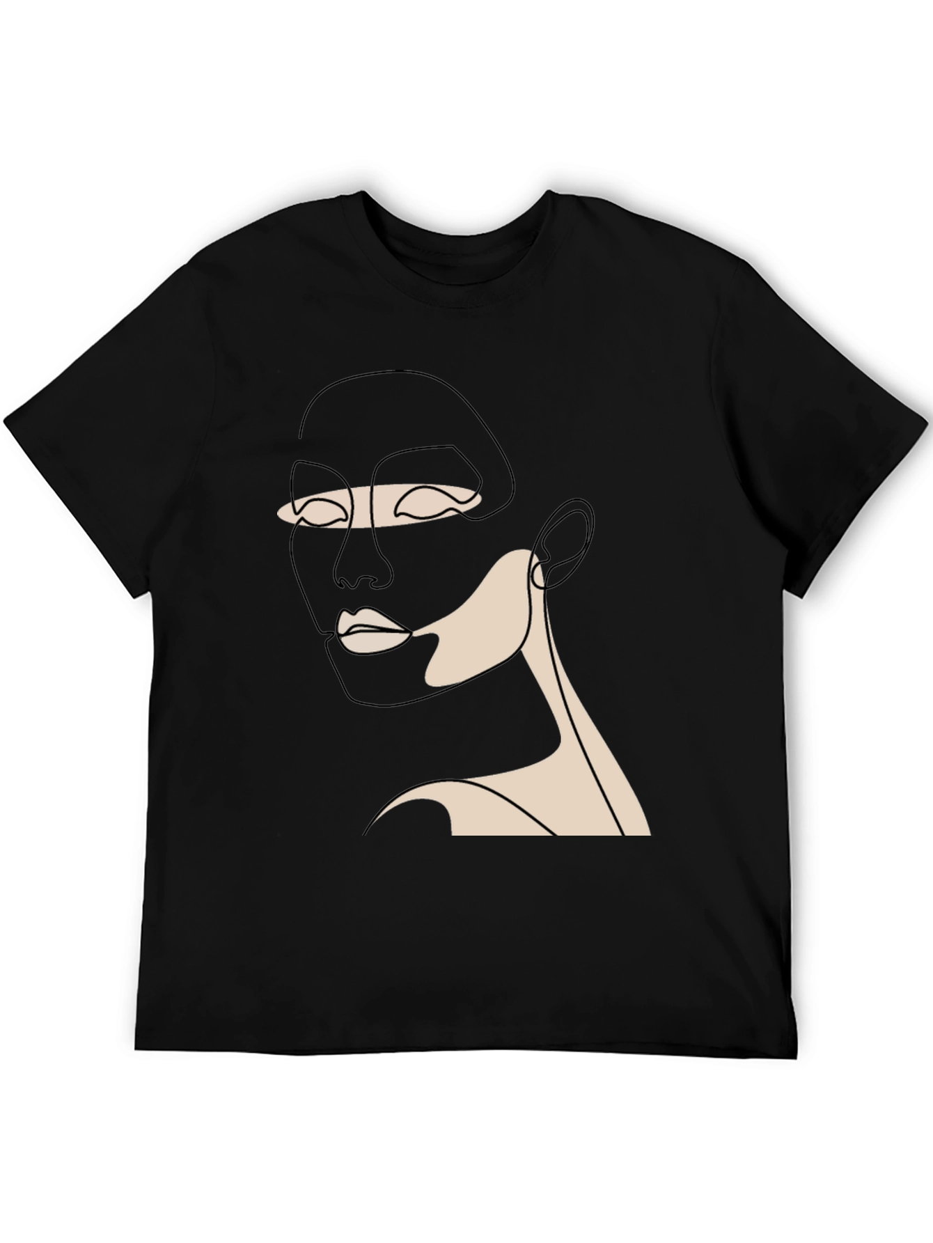 Black Minimalist Face Line Art Black T-Shirt view 5