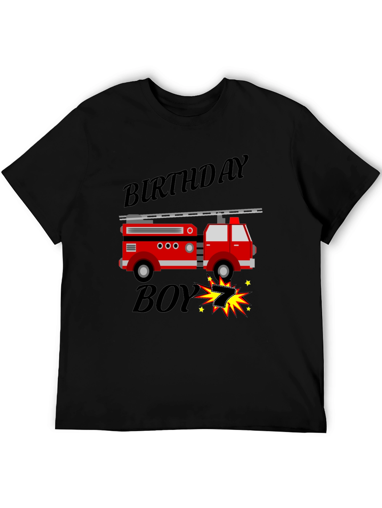 Black Birthday Boy Firetruck T-Shirt view 5