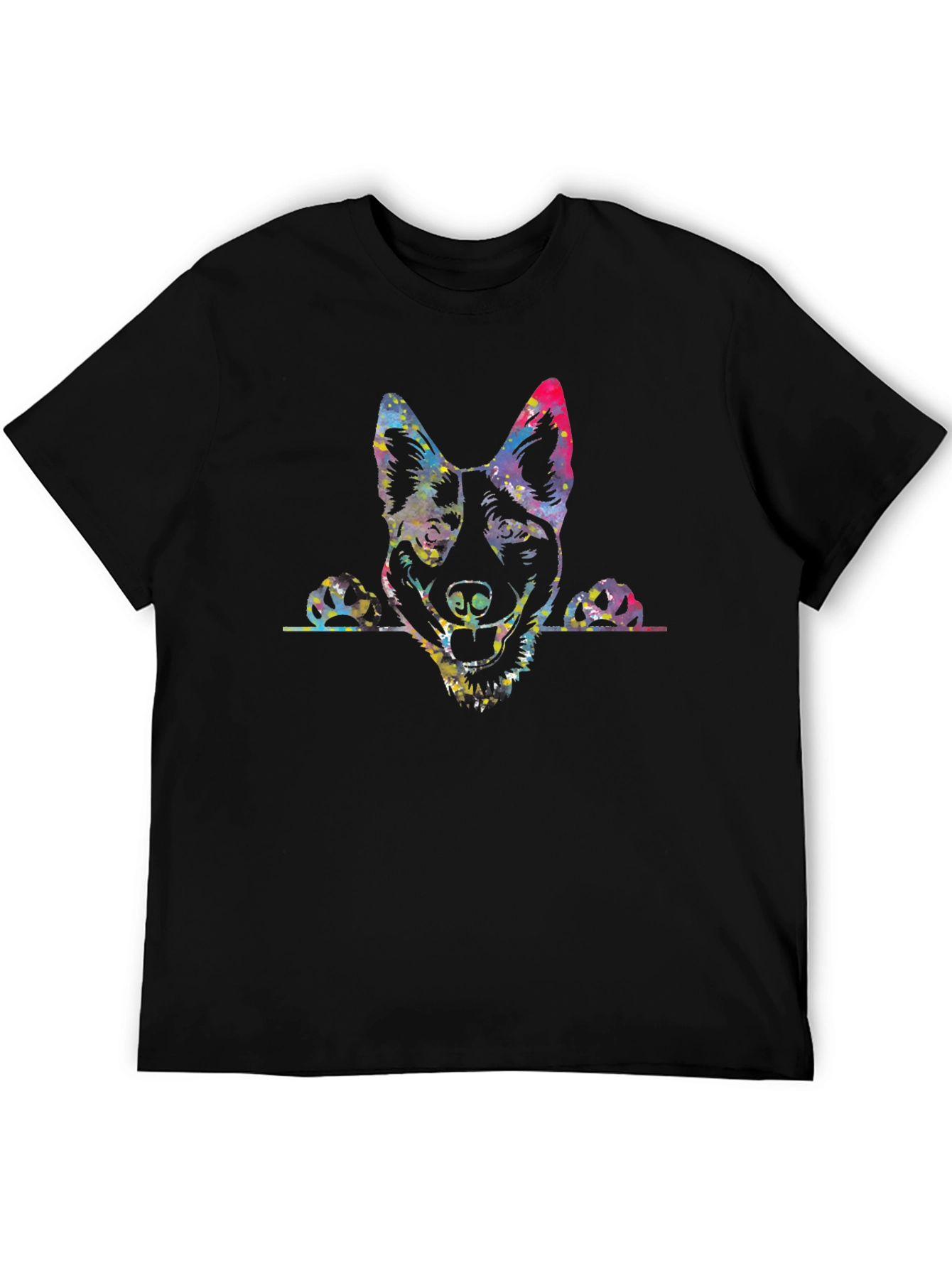 Black Dog Portrait Men's Black Graphic T-Shirt view 5