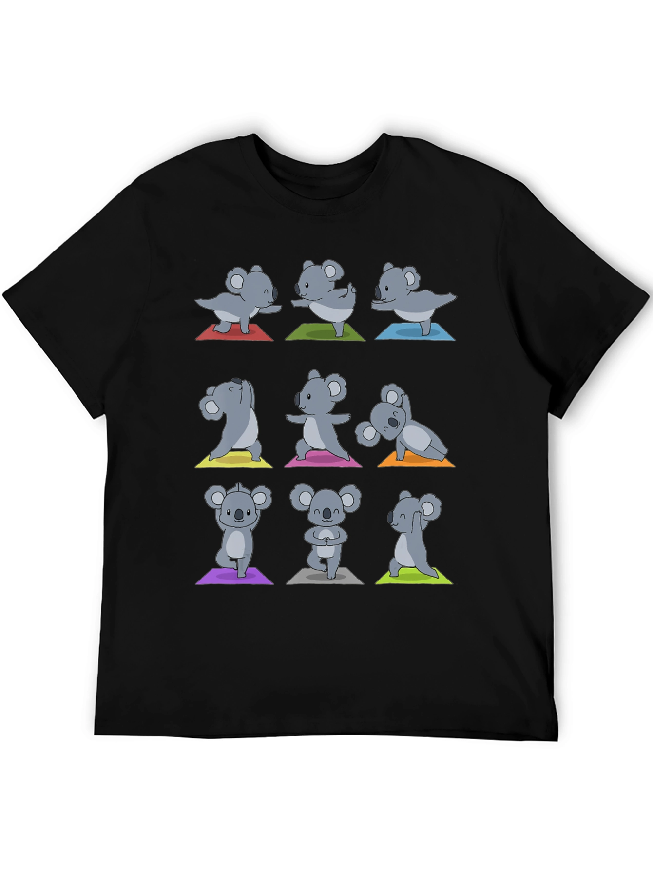 Black Yoga Koala T-Shirt: Men's Black Cotton Tee view 5