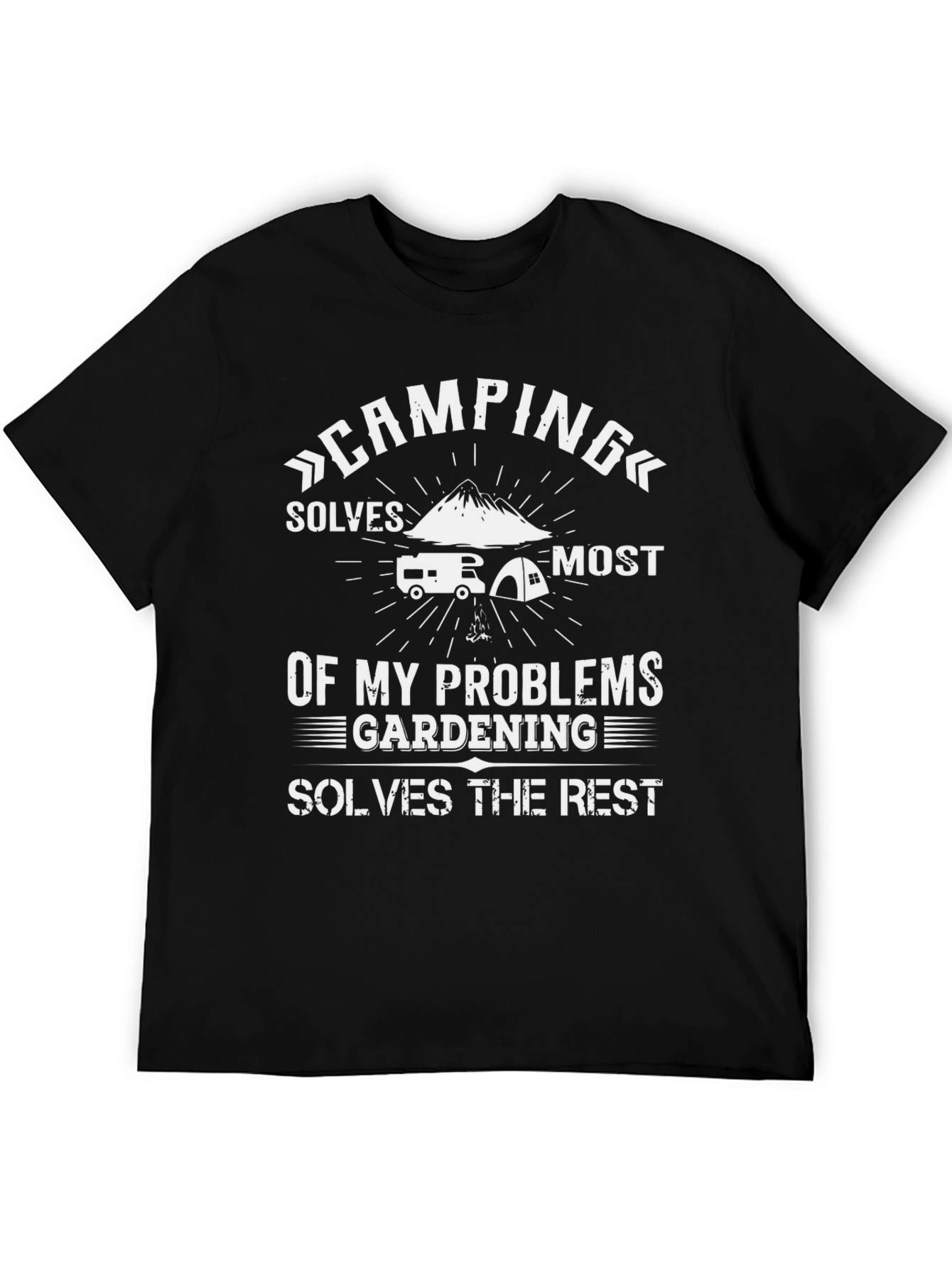 Black Camping & Gardening T-Shirt: Problem Solver Tee view 5