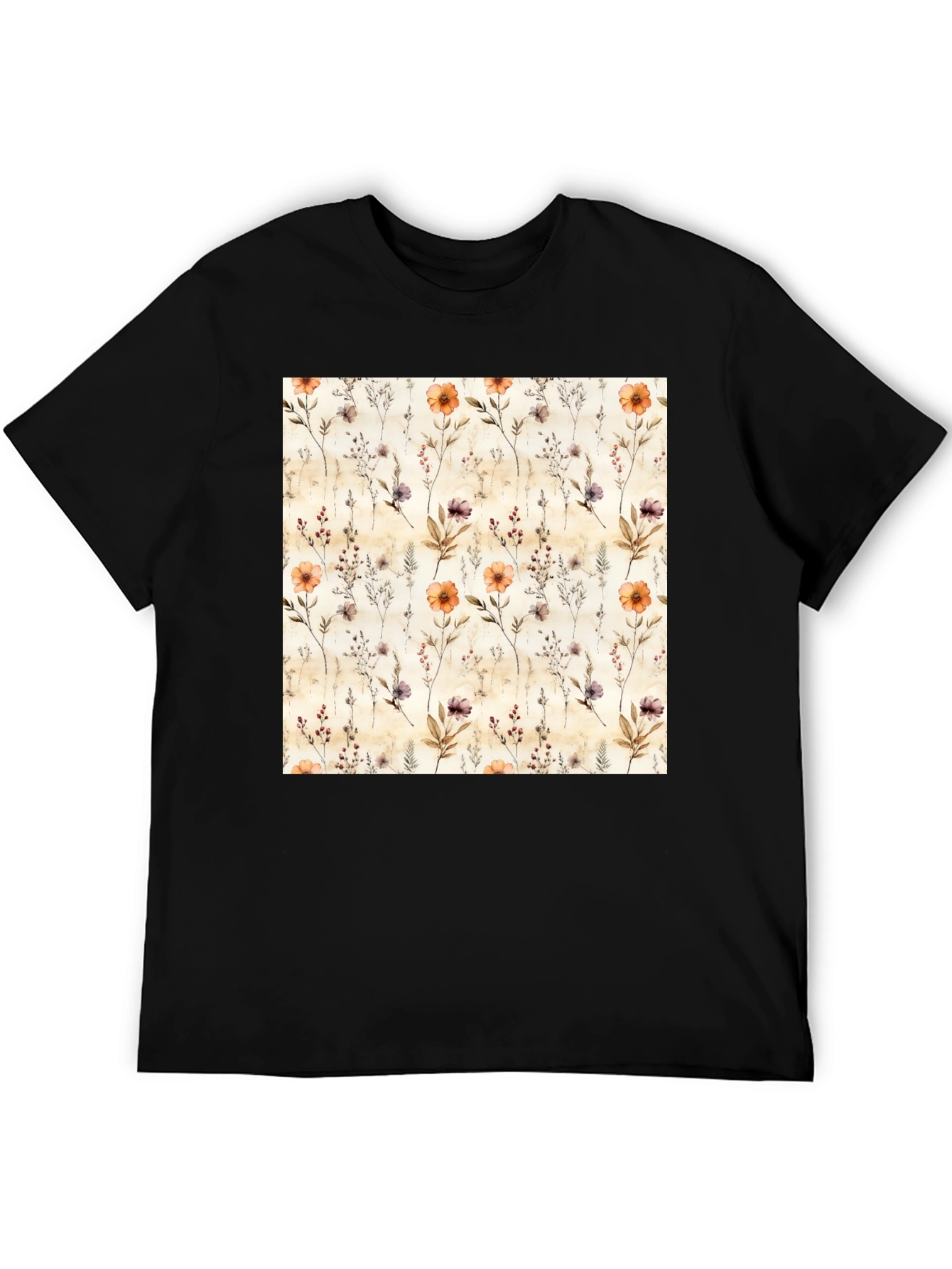 Black Floral Print Crew Neck T-Shirt view 5