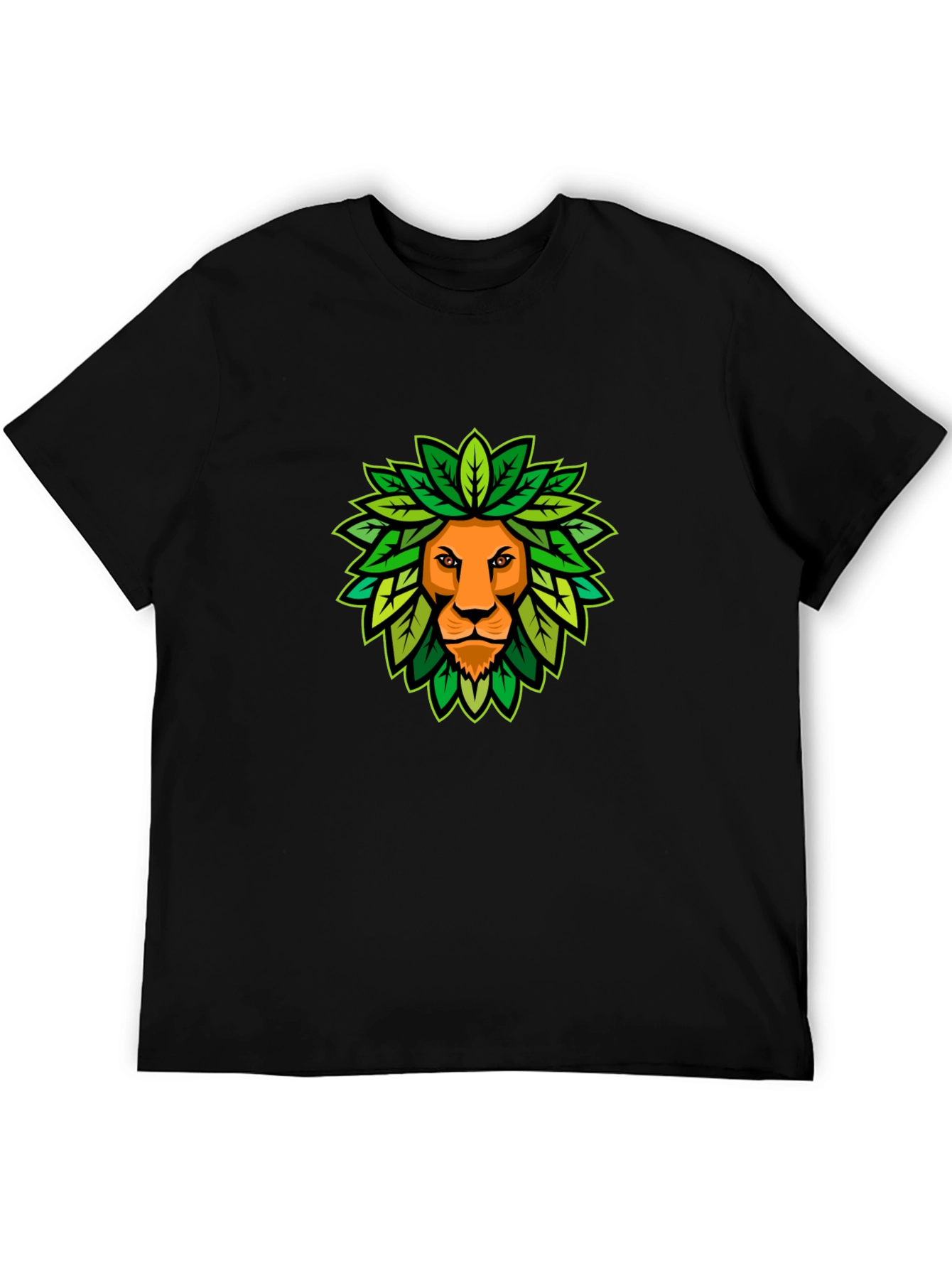 Black Lion King of the Leaves Graphic Tee - Black Cotton T-Shirt view 5
