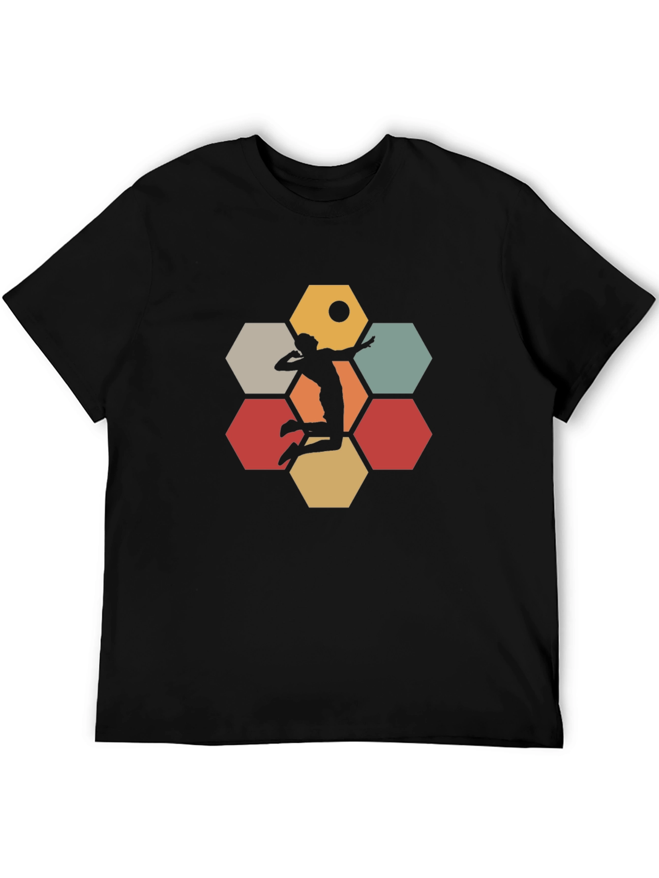 Black Volleyball Hexagon Graphic Tee - Black view 5