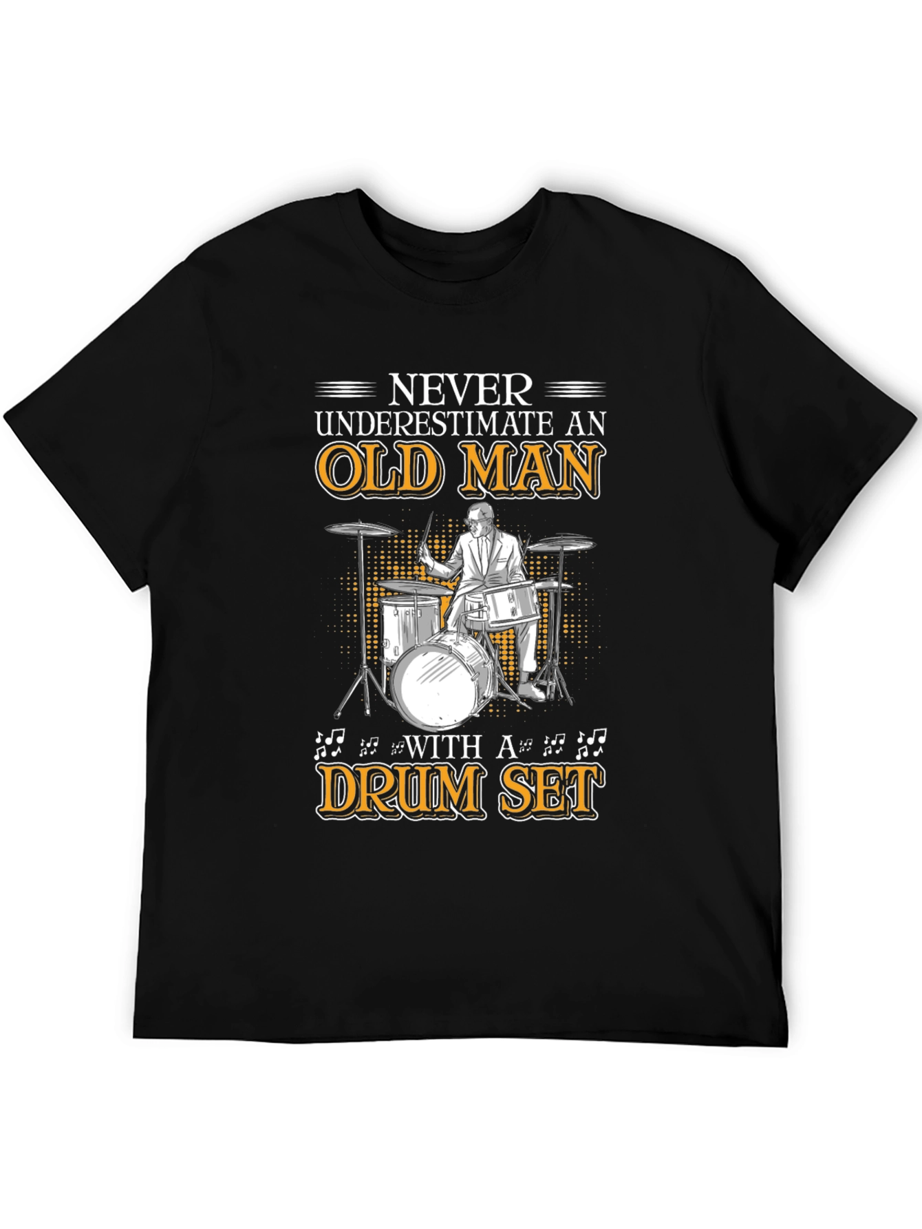 Black Old Man Drum Set T-Shirt - Musician Gift view 5