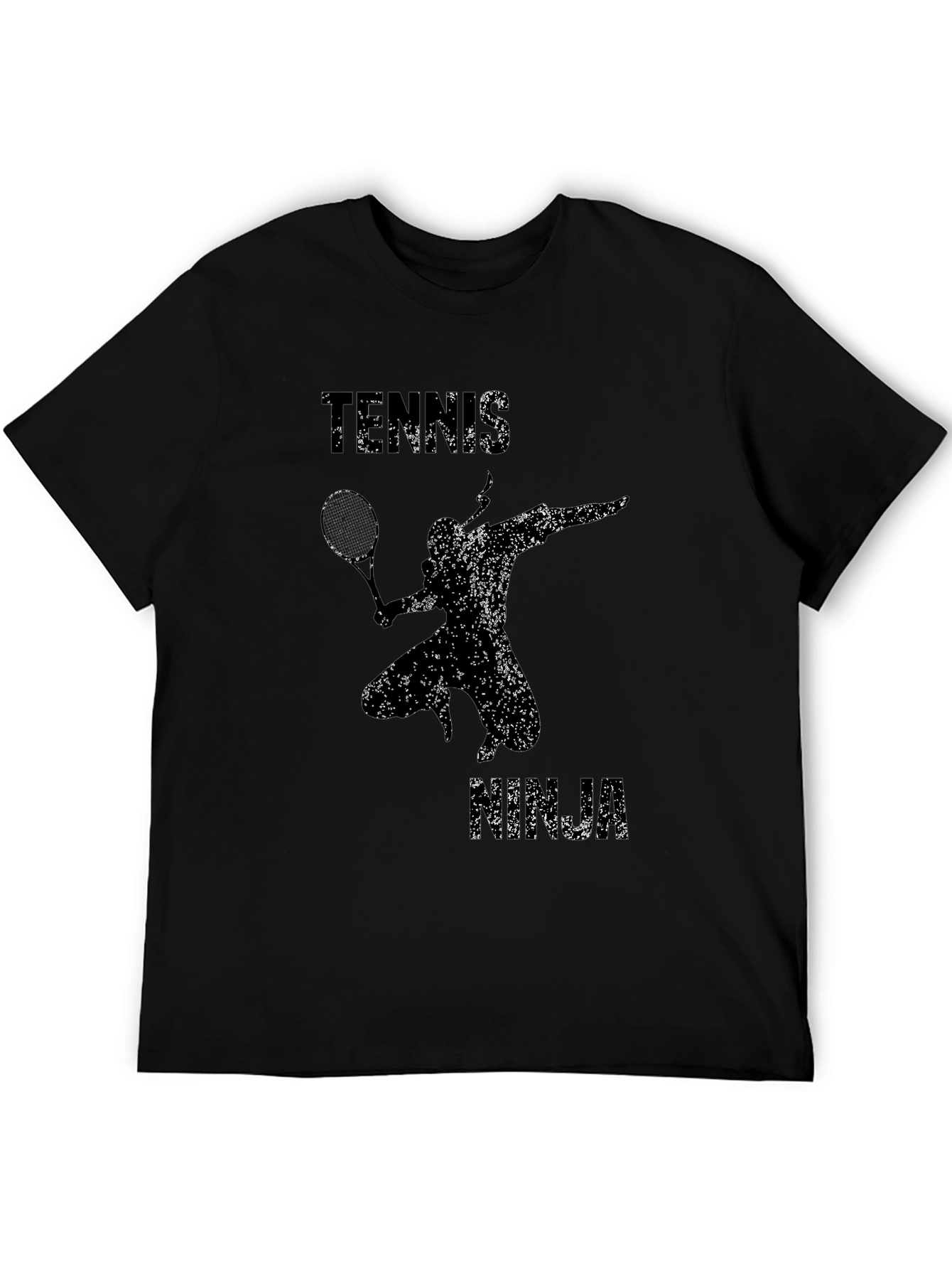 Black Tennis Ninja Graphic Tee - Black Cotton Blend view 5