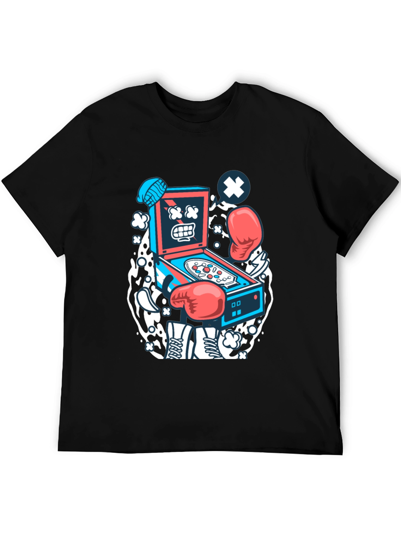 Black Cartoon Pinball T-Shirt - Novelty Graphic Tee view 5