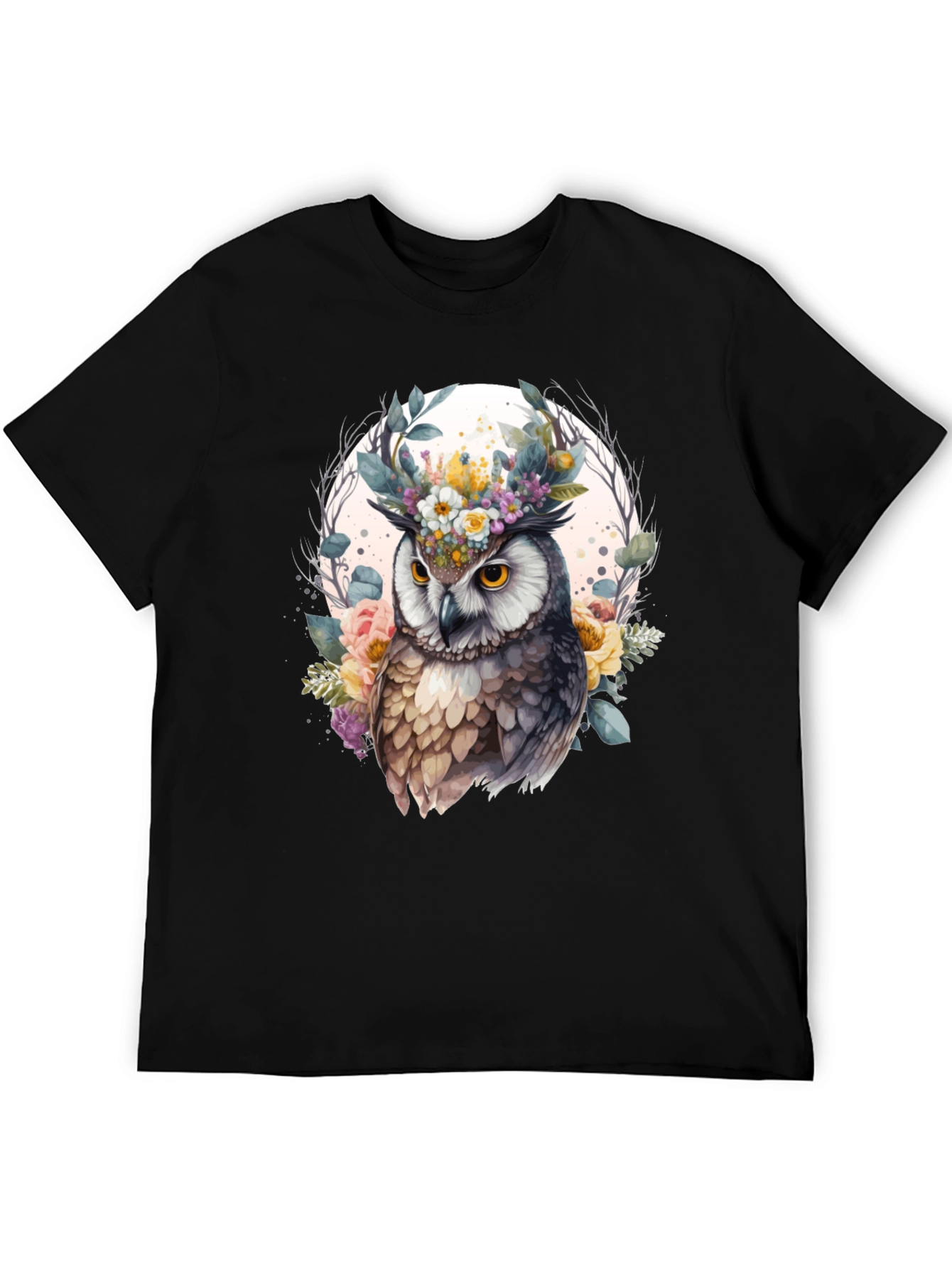 Black Floral Owl Graphic Tee - Unique Design view 5