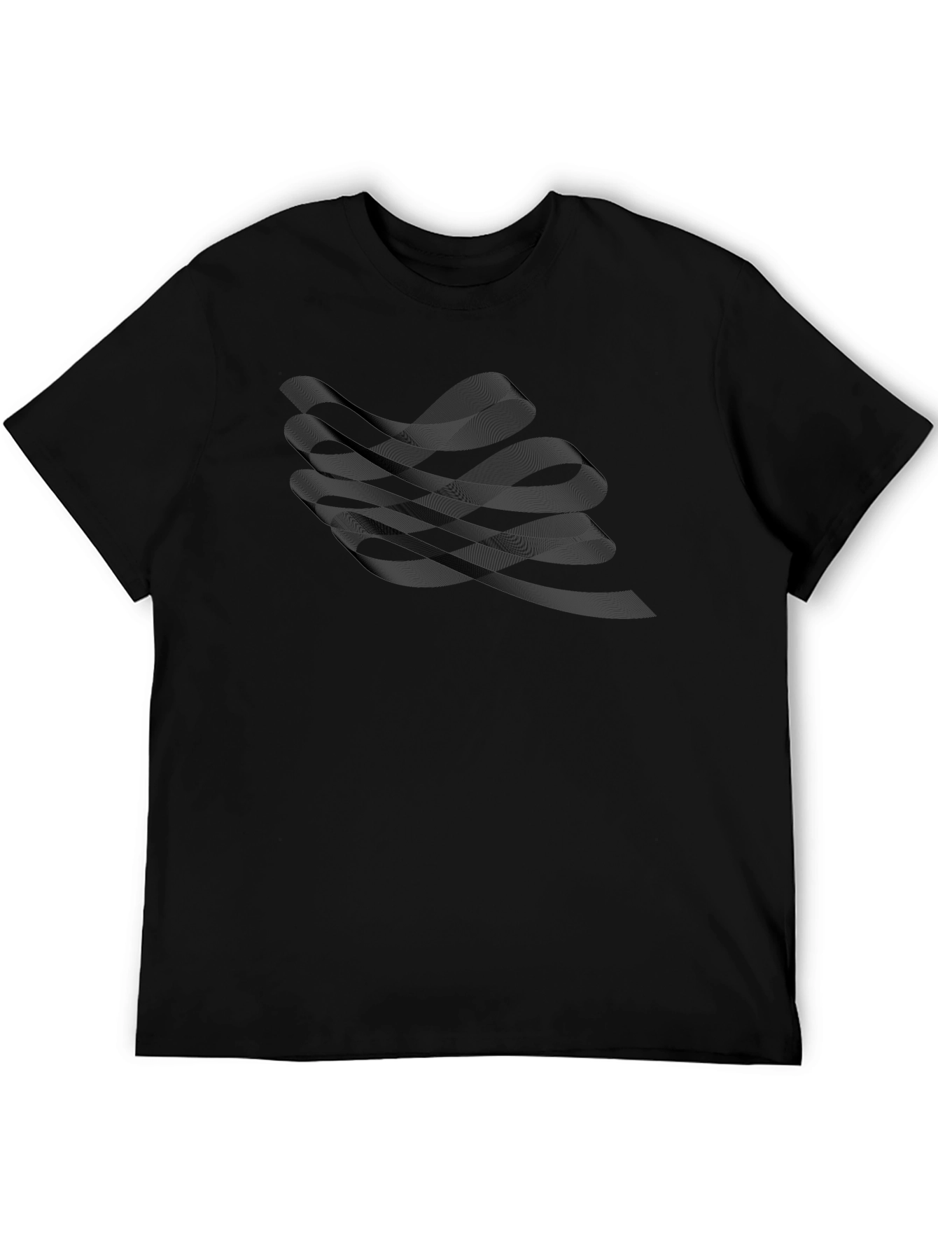 Black Men's Black Graphic Tee - Abstract Wave Design view 5