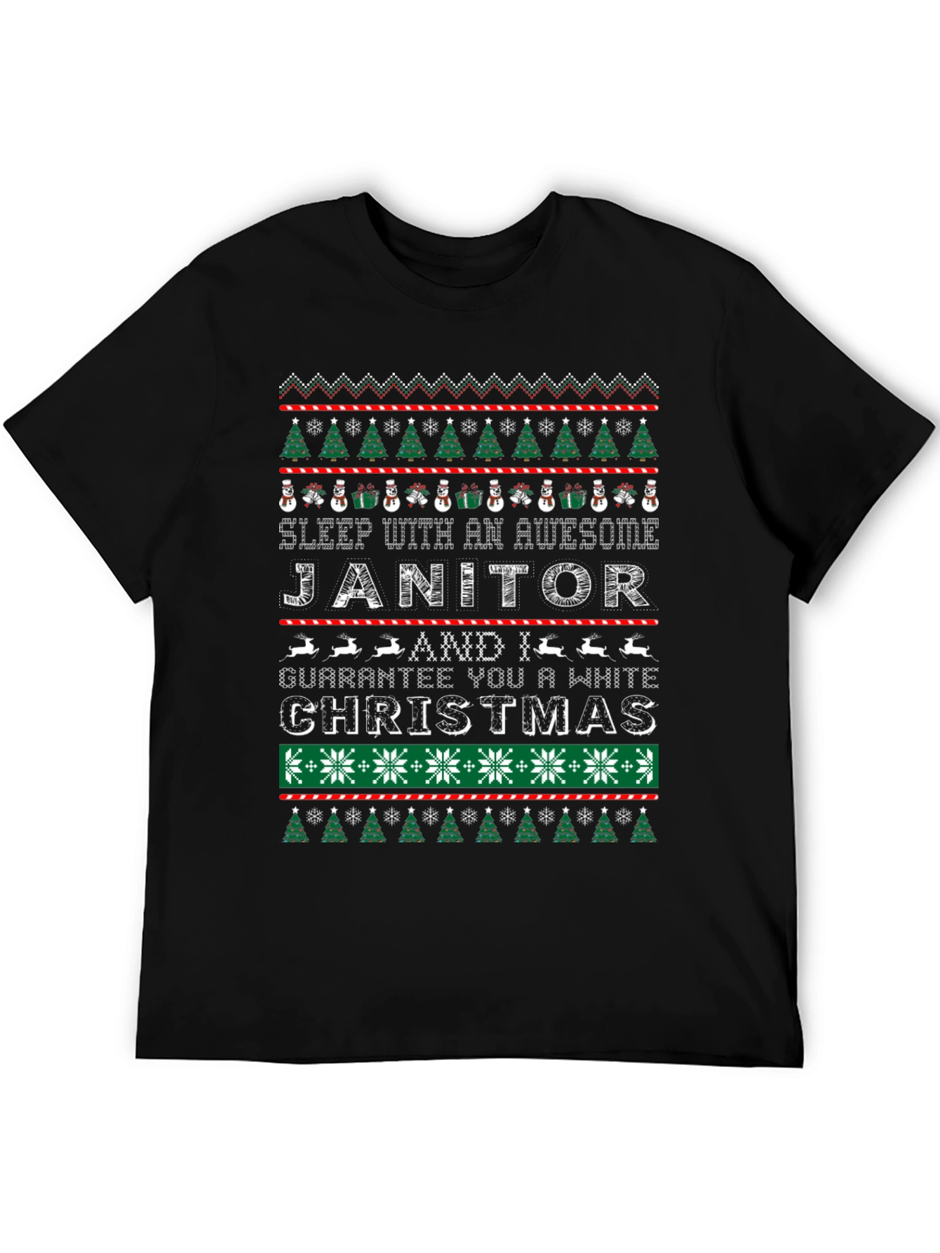 Black Funny Janitor Christmas Ugly Sweater Style T-Shirt view 5