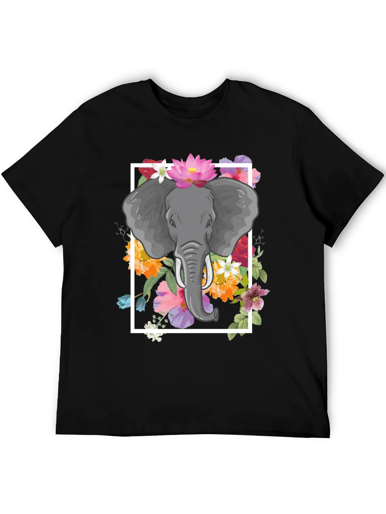 Black Elephant Floral Graphic Tee - Men's Black T-Shirt view 5