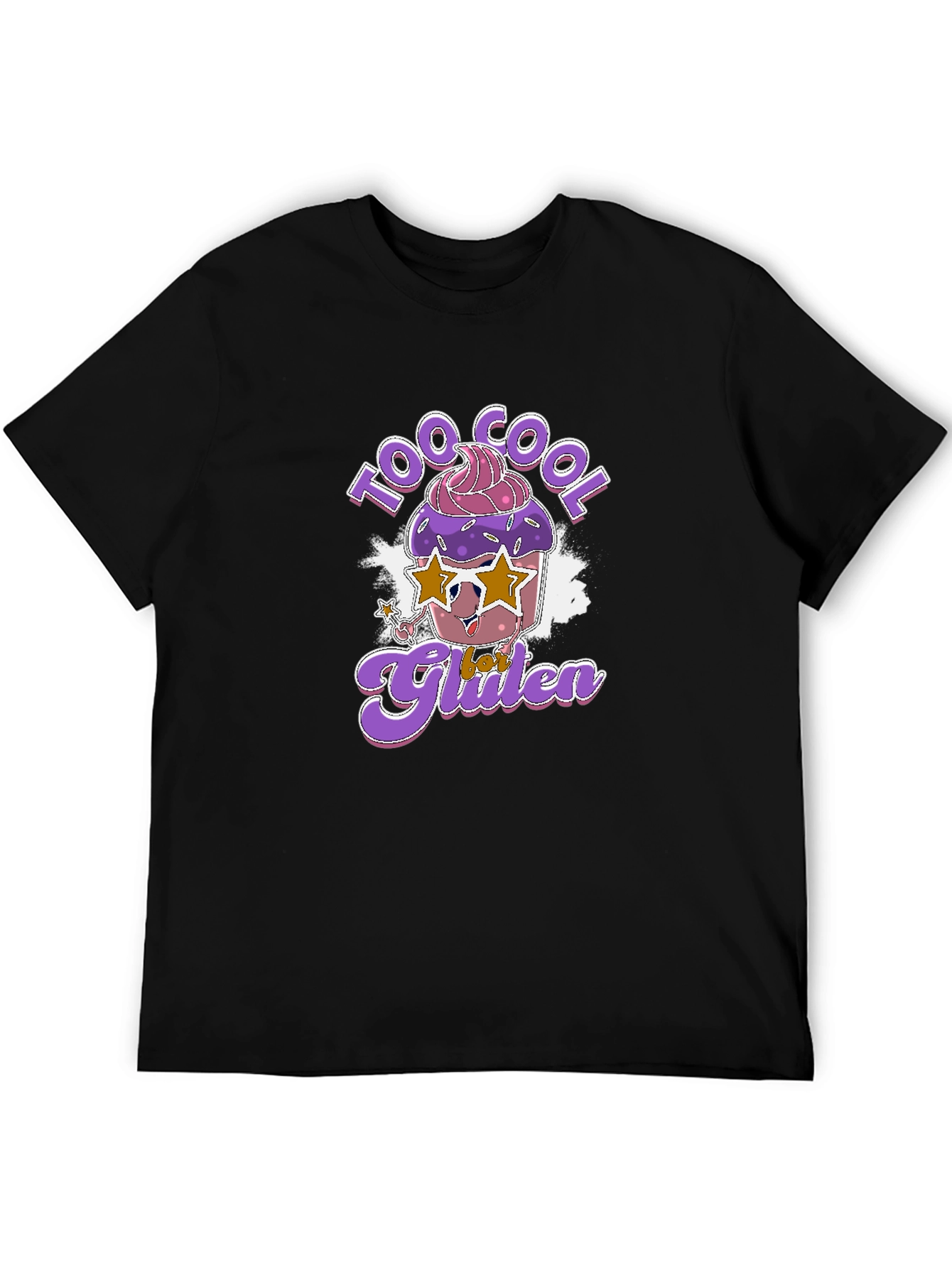 Black Cool Gluten T-Shirt - Fun Cupcake Design view 5
