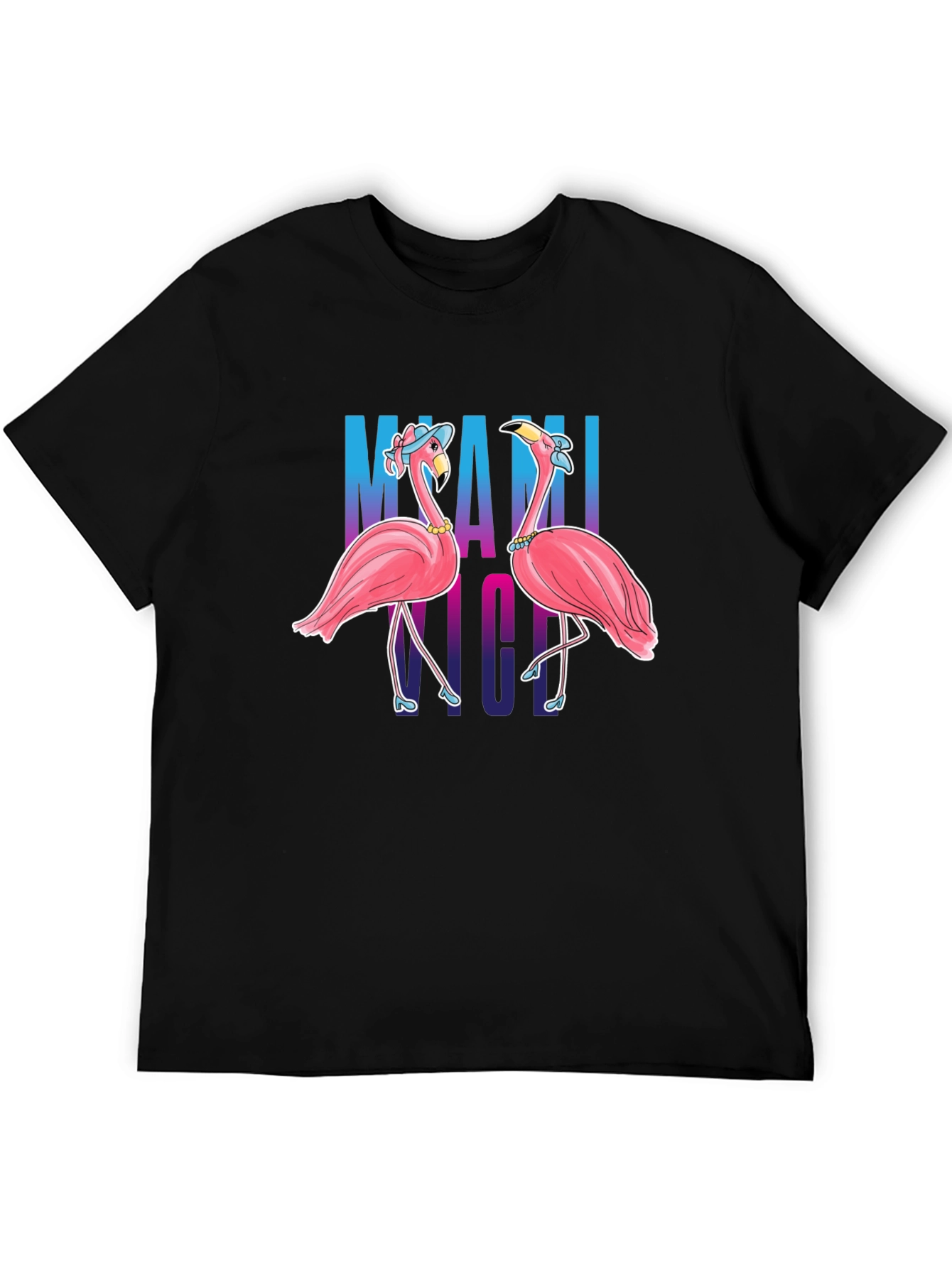 Black Miami Nights Flamingo T-Shirt view 5