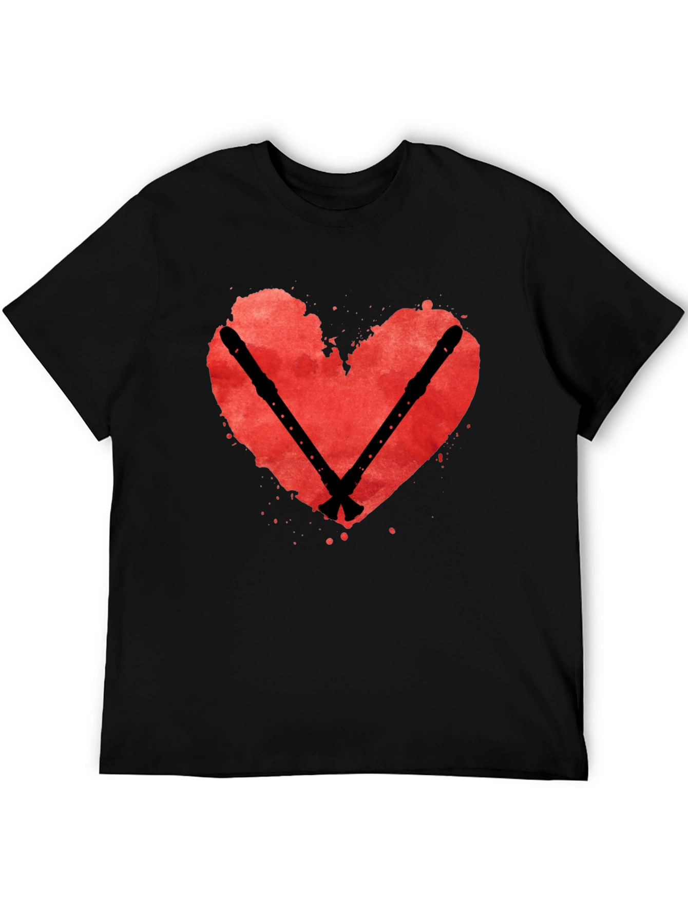 Black Heart & Flute T-Shirt: Music Lover Tee view 5