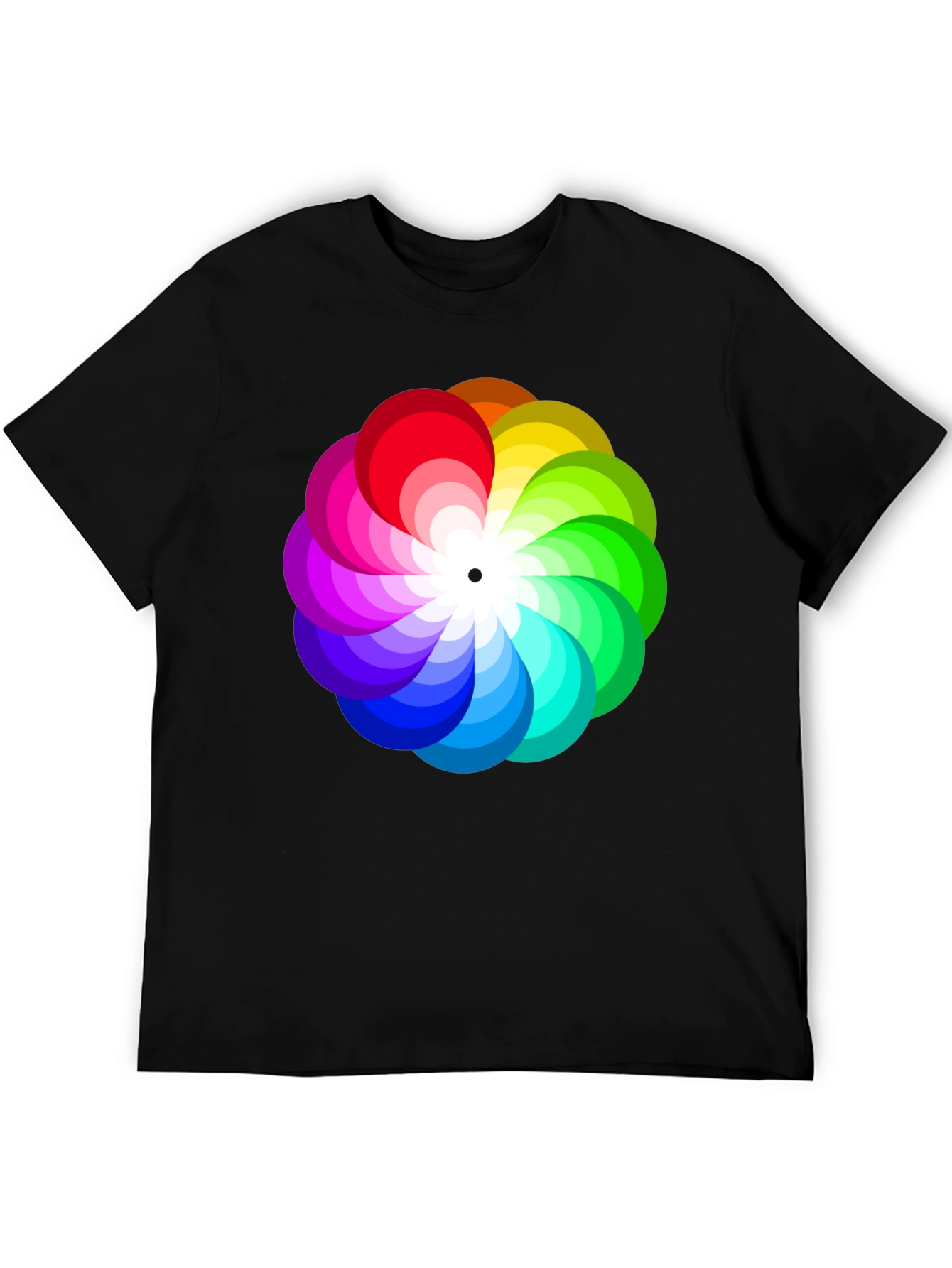 Black Vibrant Rainbow Flower Graphic Black T-Shirt view 5