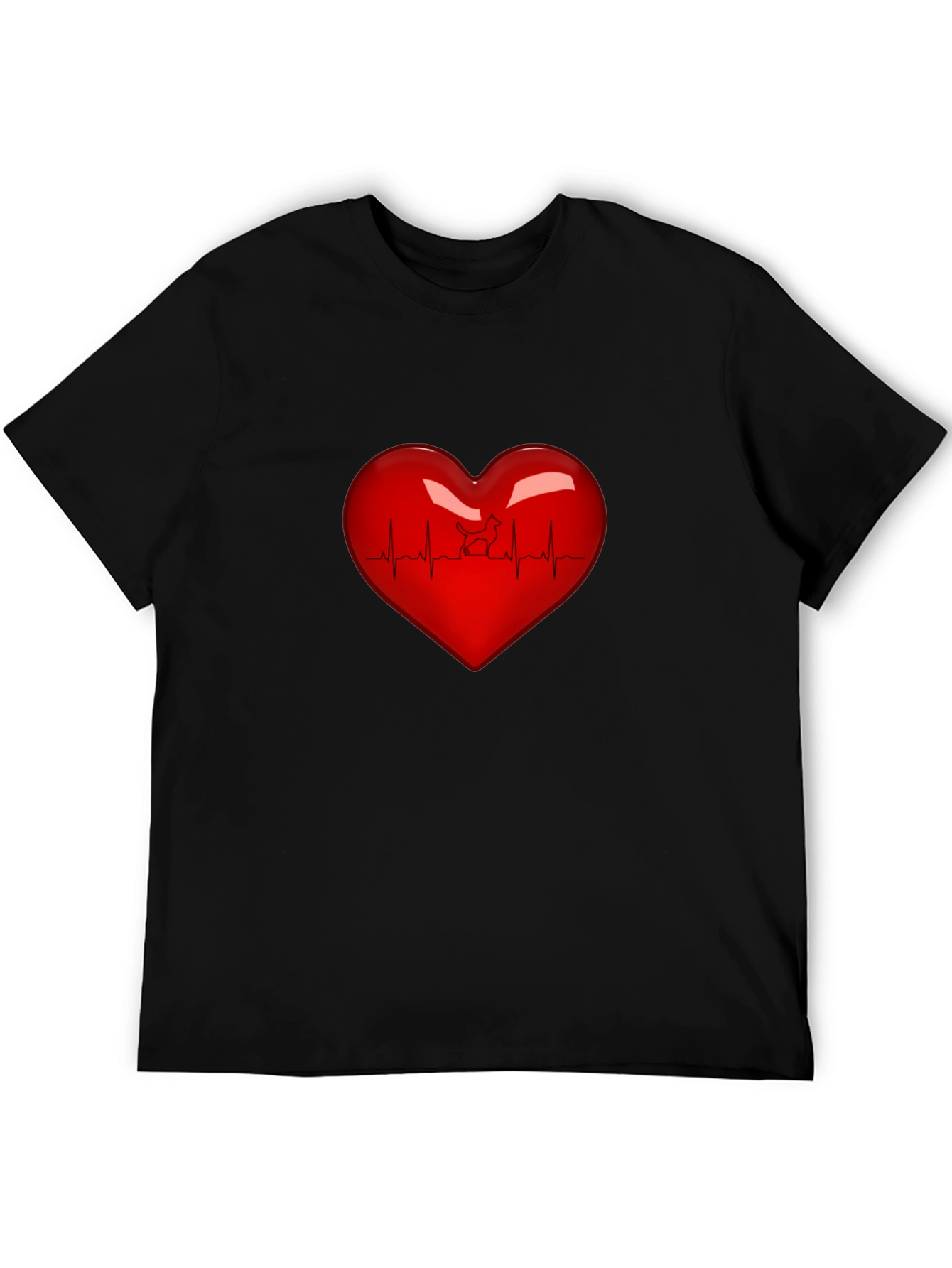 Black Heartbeat Dog Lover T-Shirt - Black view 5