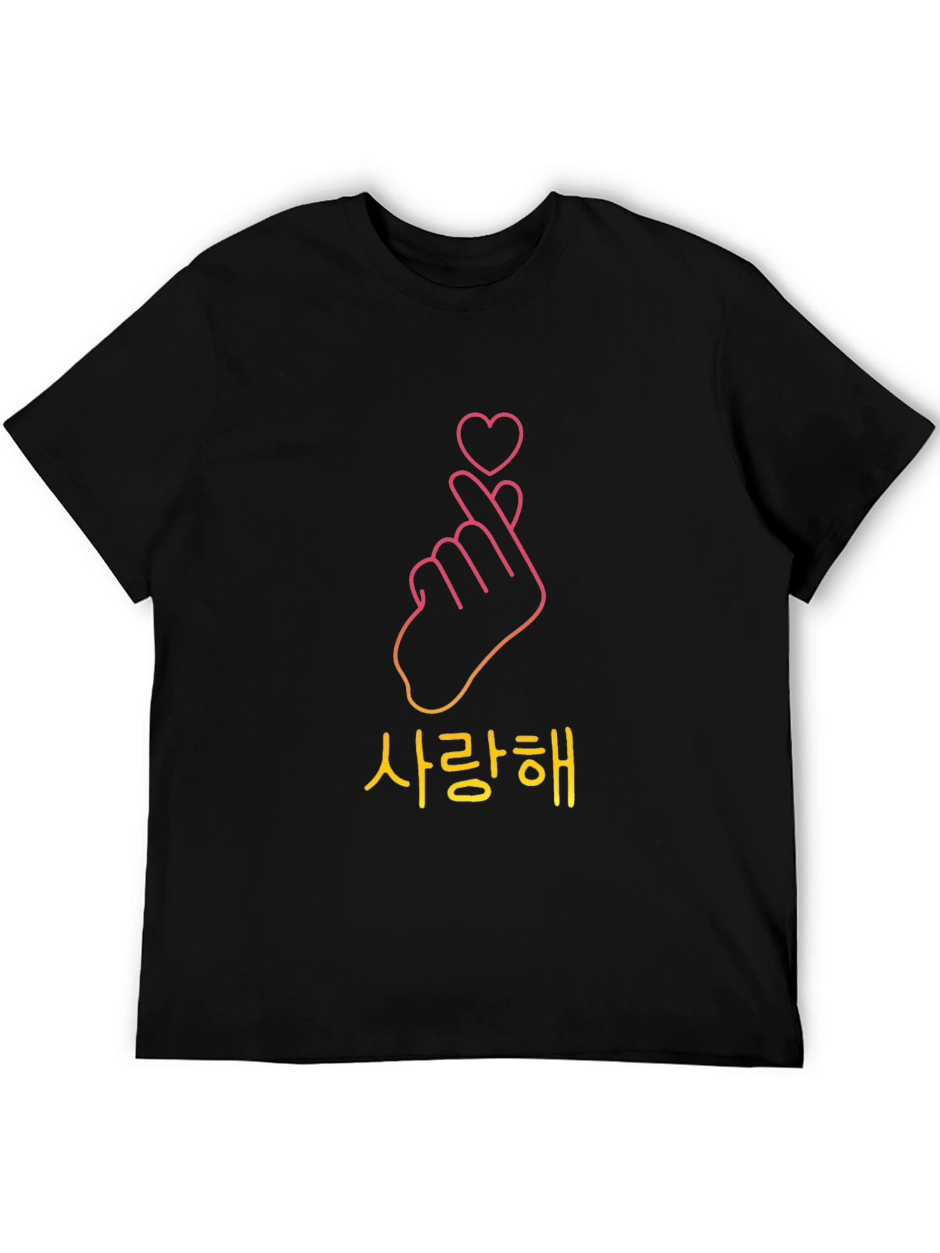 Black Korean Finger Heart Black T-Shirt  view 5