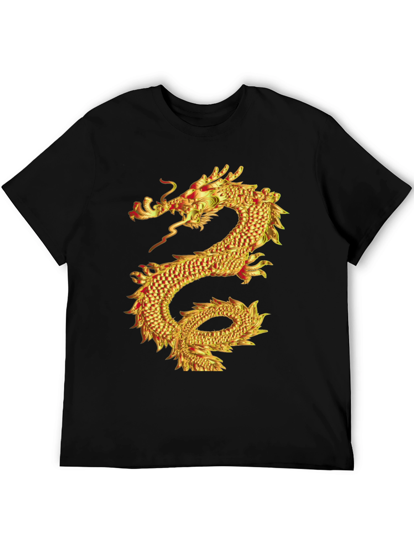 Black Golden Dragon Graphic Print Black T-Shirt view 5