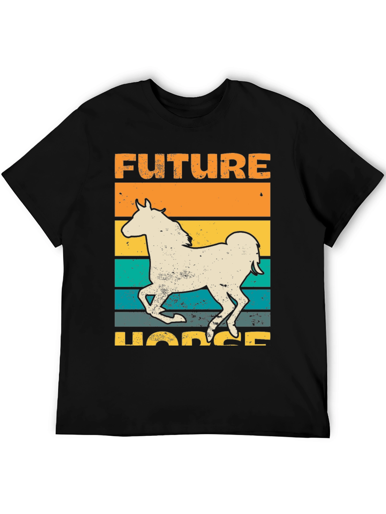 Black Future Horse T-Shirt Retro Style Graphic Tee view 5