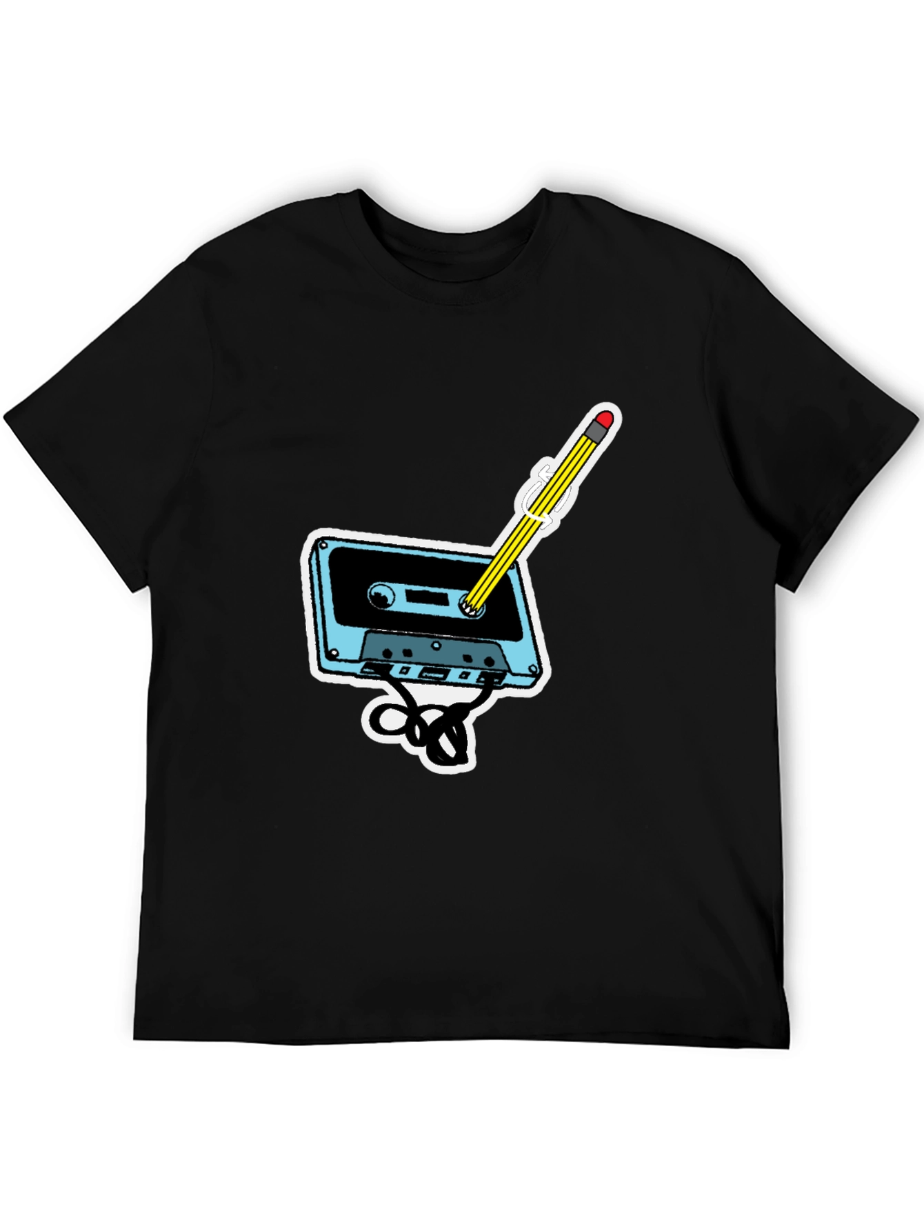Black Retro Cassette & Pencil Graphic T-Shirt view 5