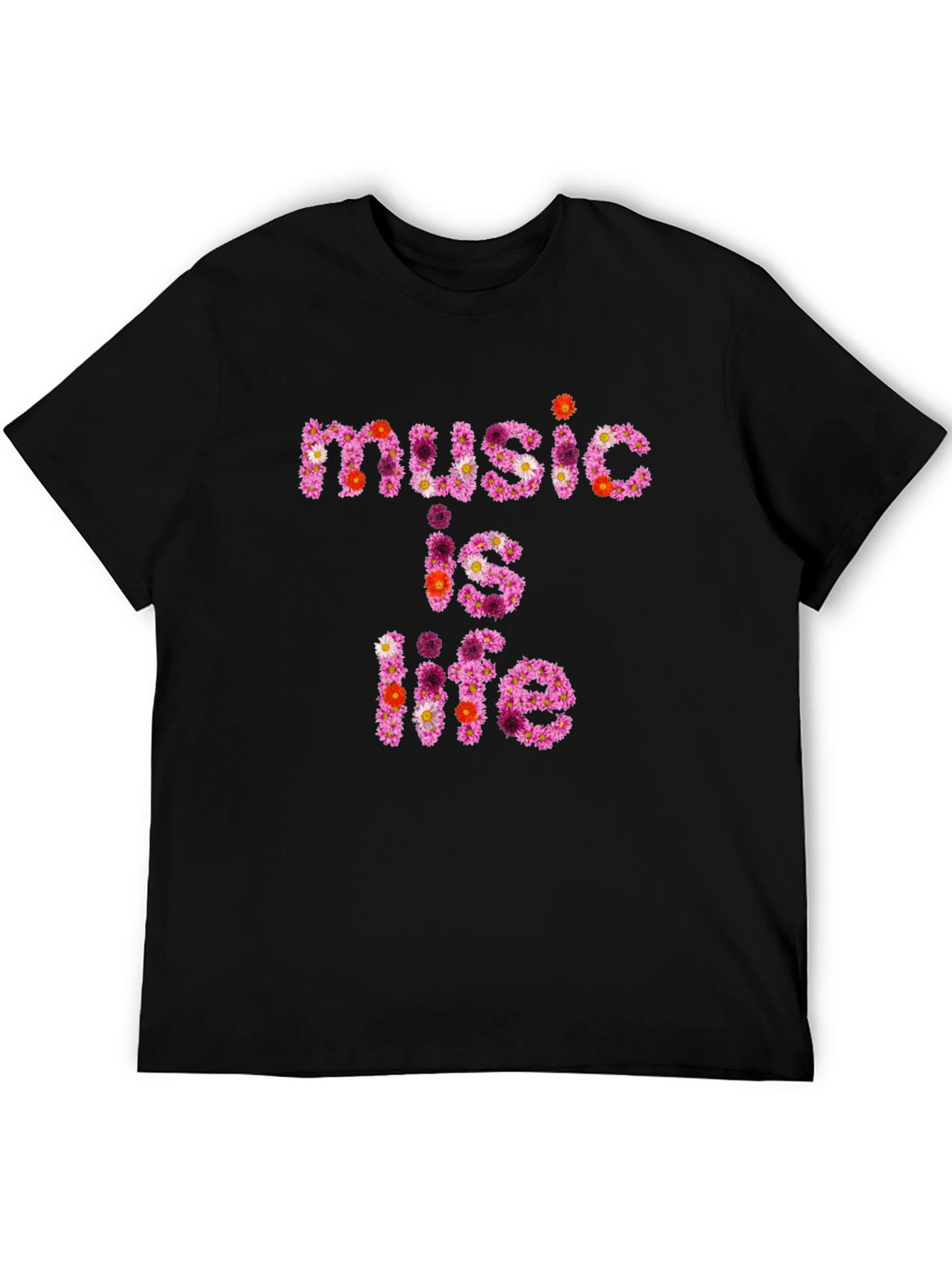 Black Floral 'Music is Life' Graphic Black T-Shirt view 5