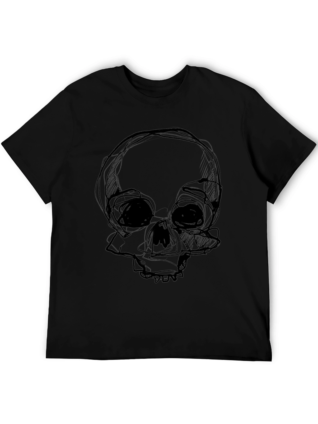 Black Skull Sketch Graphic Black T-Shirt view 5