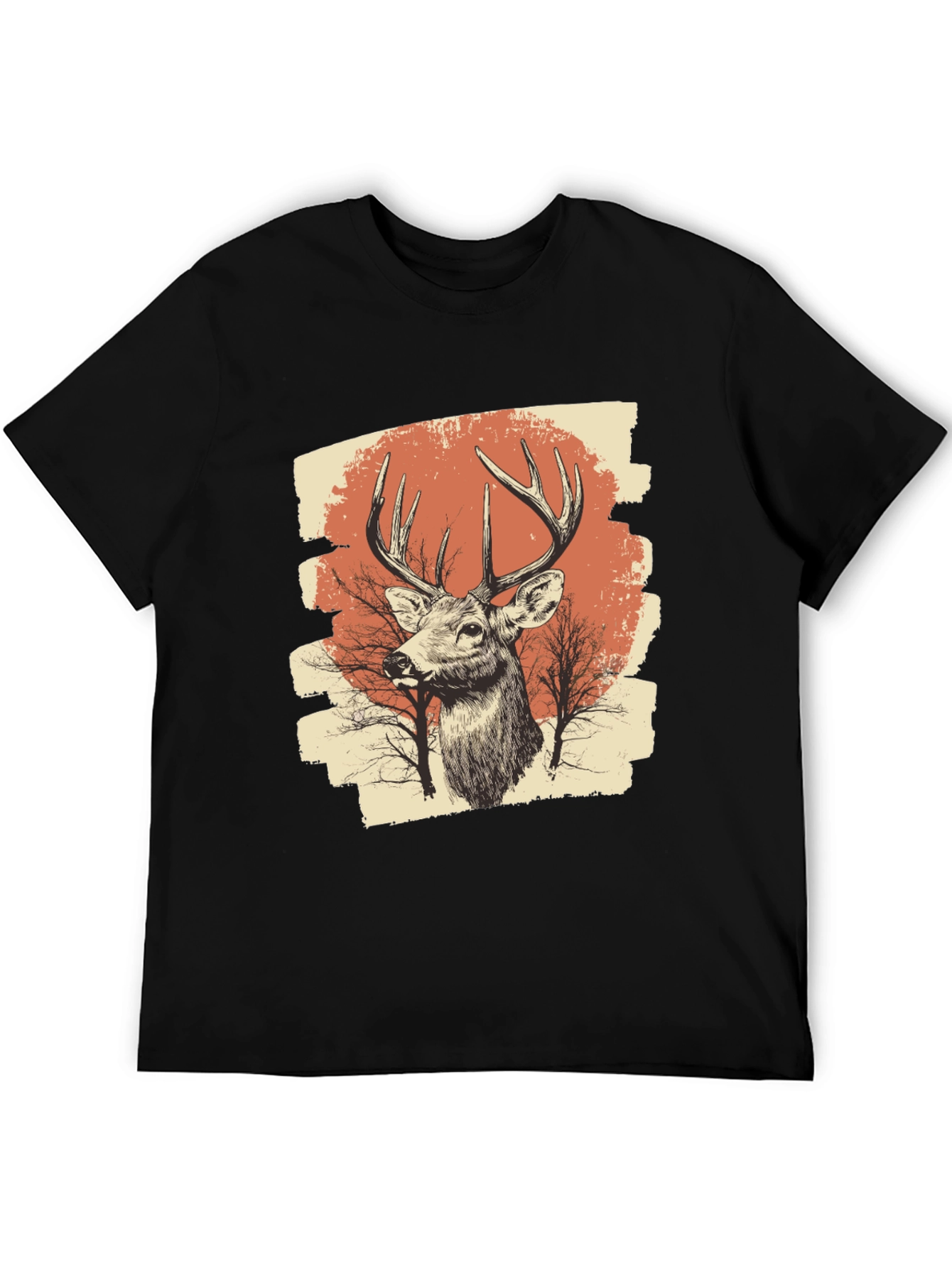 Black Deer Graphic Print Black T-Shirt view 5