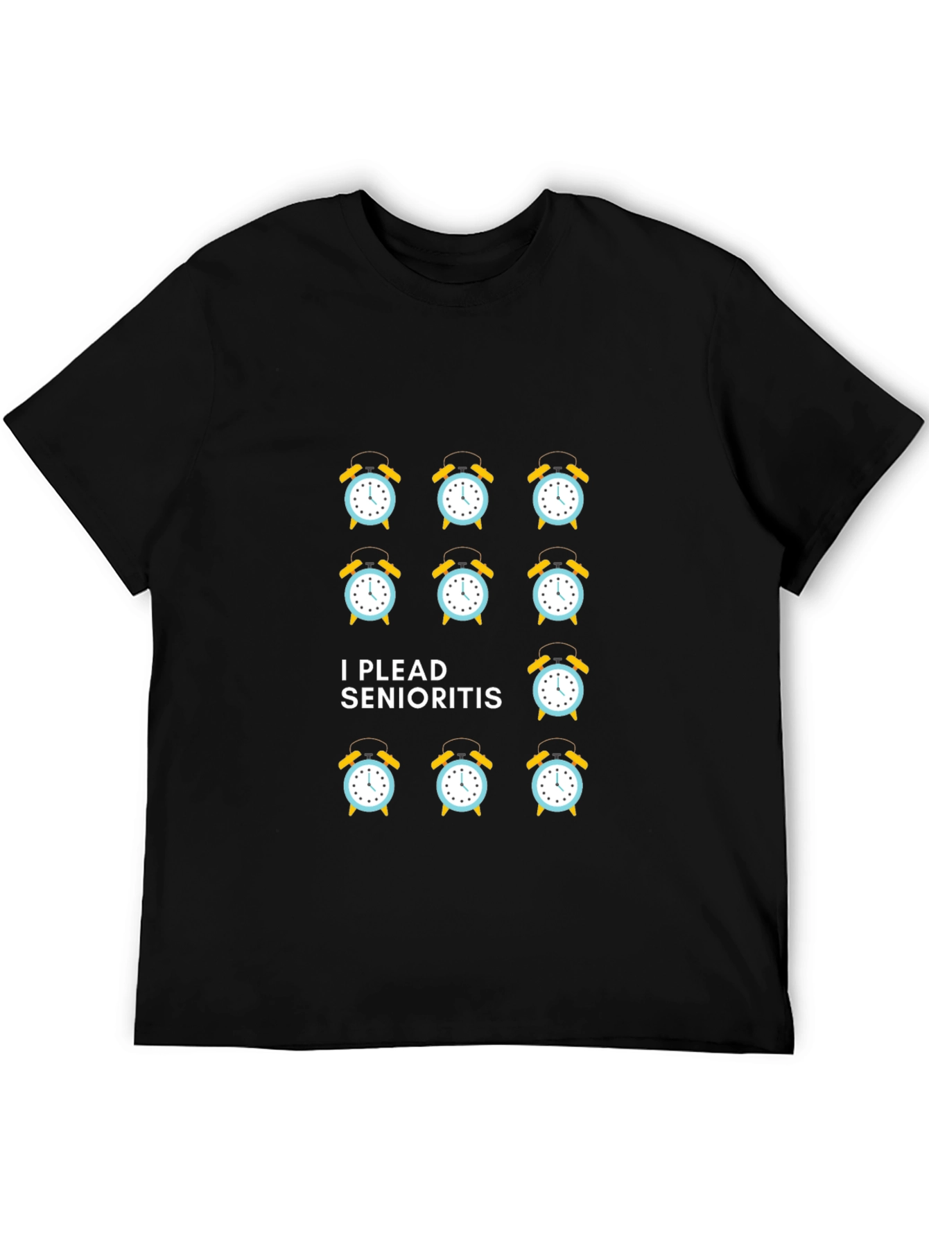 Black I Plead Senioritis Clock T-Shirt view 5